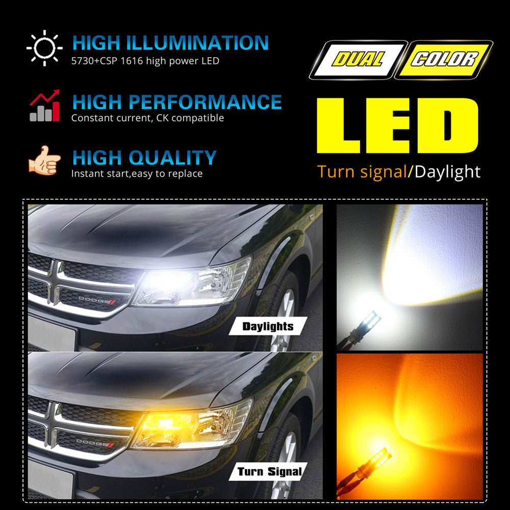 7443 Switchback LED Bulbs - Dual Color White/Amber Turn Signal Lights for Cars, Trucks, SUVs - Perfect for Daytime Running Lights & Nighttime Visibility