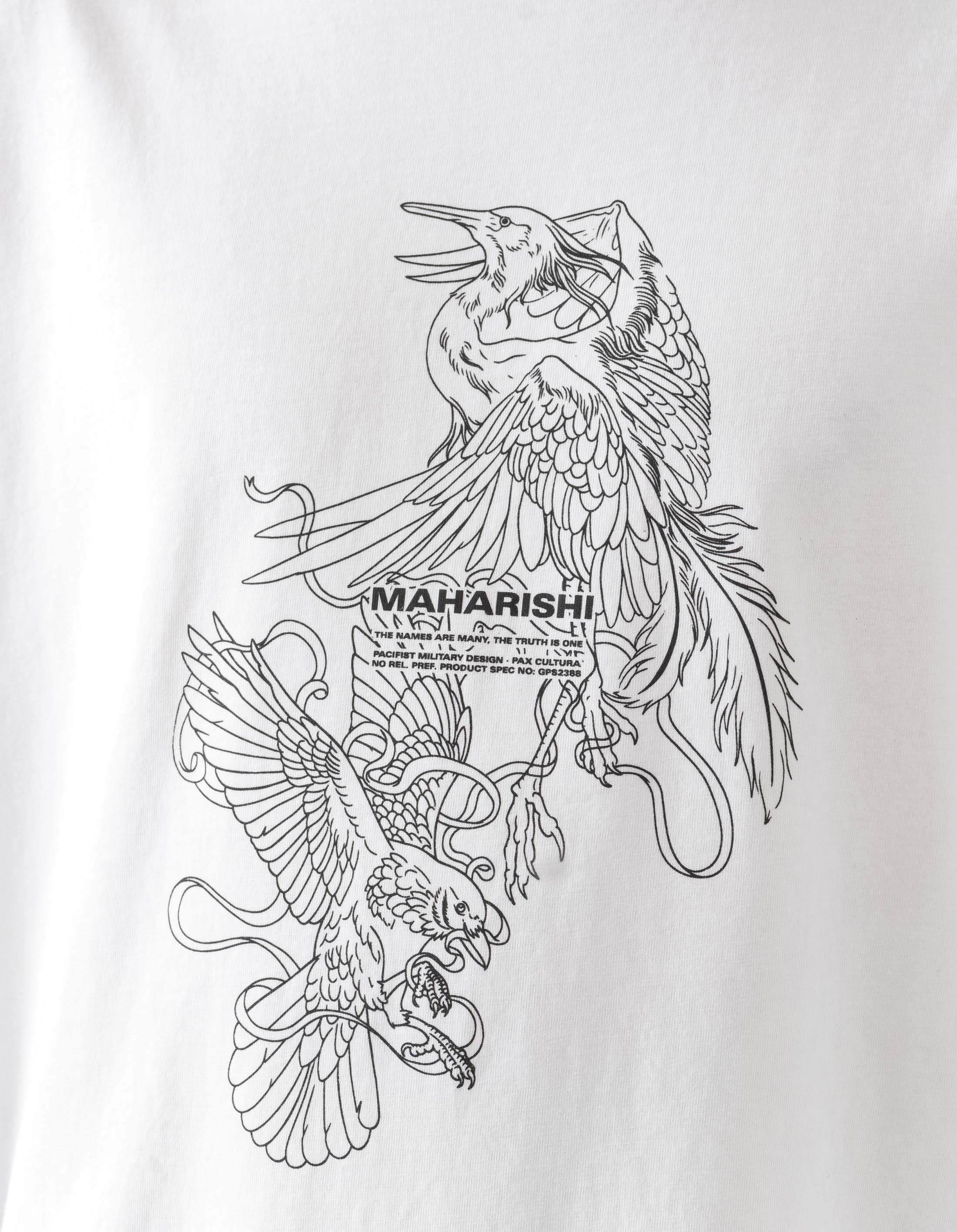 1491 Crow & Heron Graphic Print Cotton T-Shirt for Men - White Casual Tee for Streetwear & Everyday Outfits