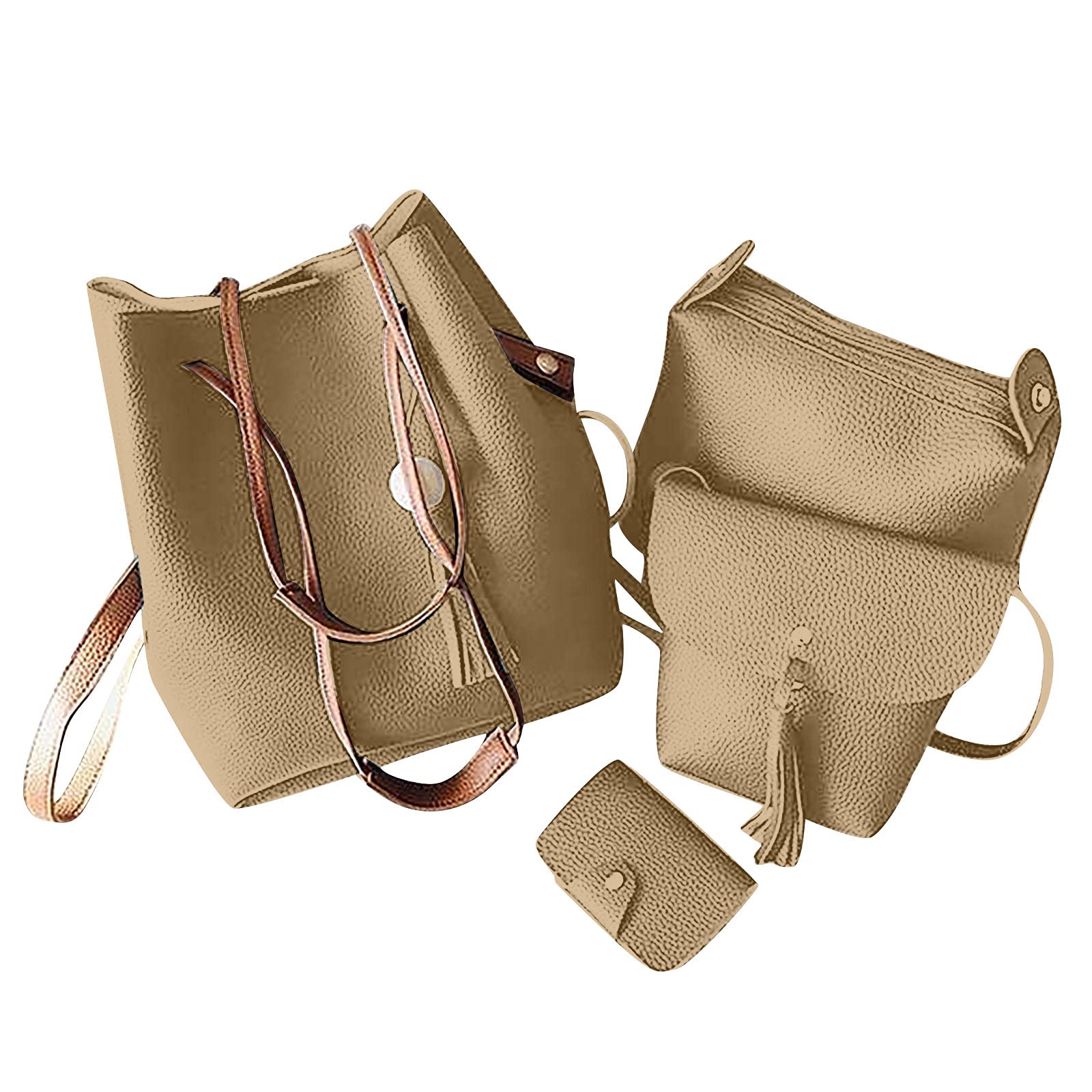 Shaloly 4Pcs Small Crossbody Bags for Women - Trendy Vegan Leather Shoulder Purses with Wristlet Strap, Khaki - Perfect for Everyday Use, Travel & Shopping