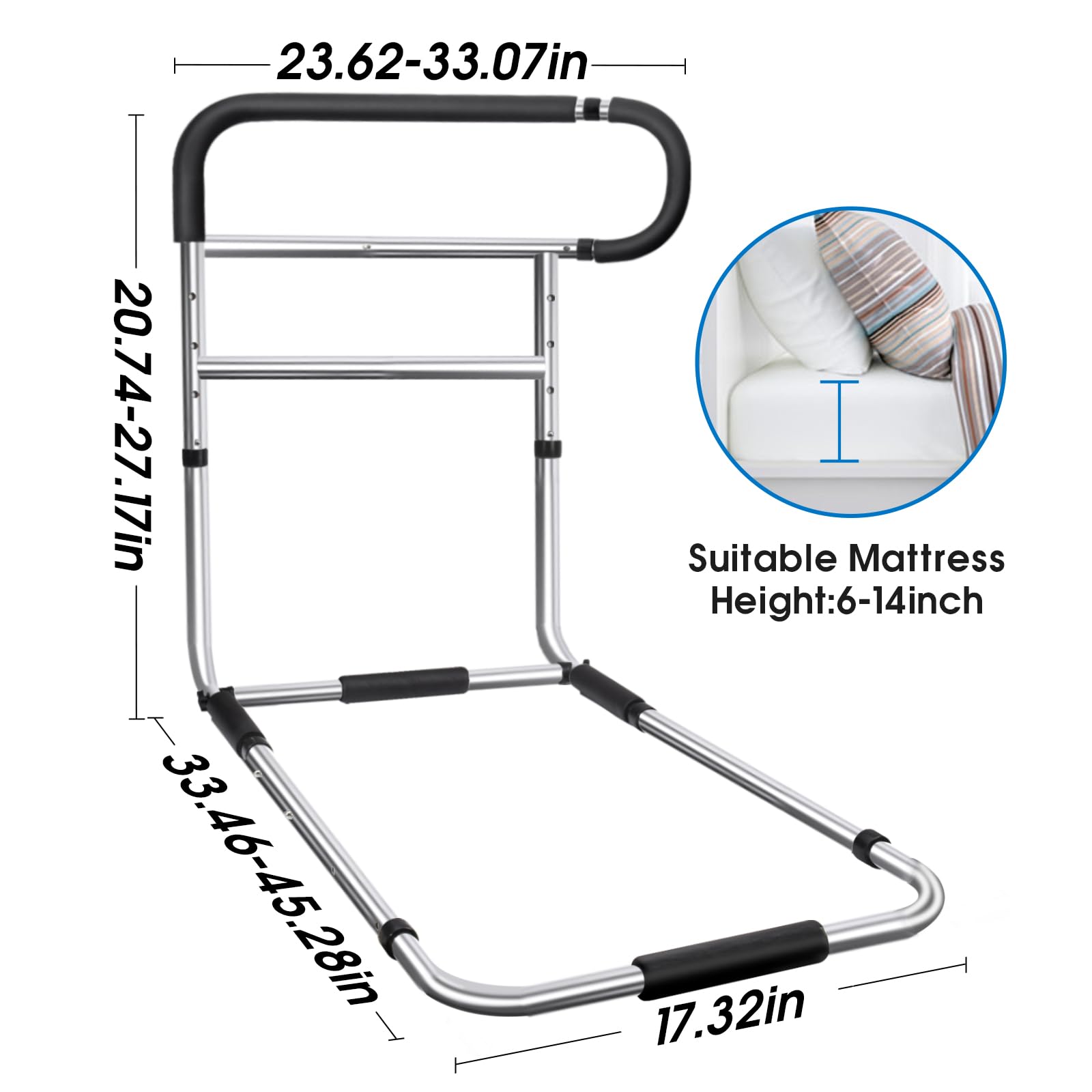 Stainless Steel Adjustable Bed Rails for Elderly Adults - Safety Bed Assist Handrail with Side Railings & Storage Pocket - Fall Prevention Grab Bar for Seniors - Fits King, Queen, Full & Twin Beds - Perfect for Home Care, Nursing Homes & Assisted Living Facilities