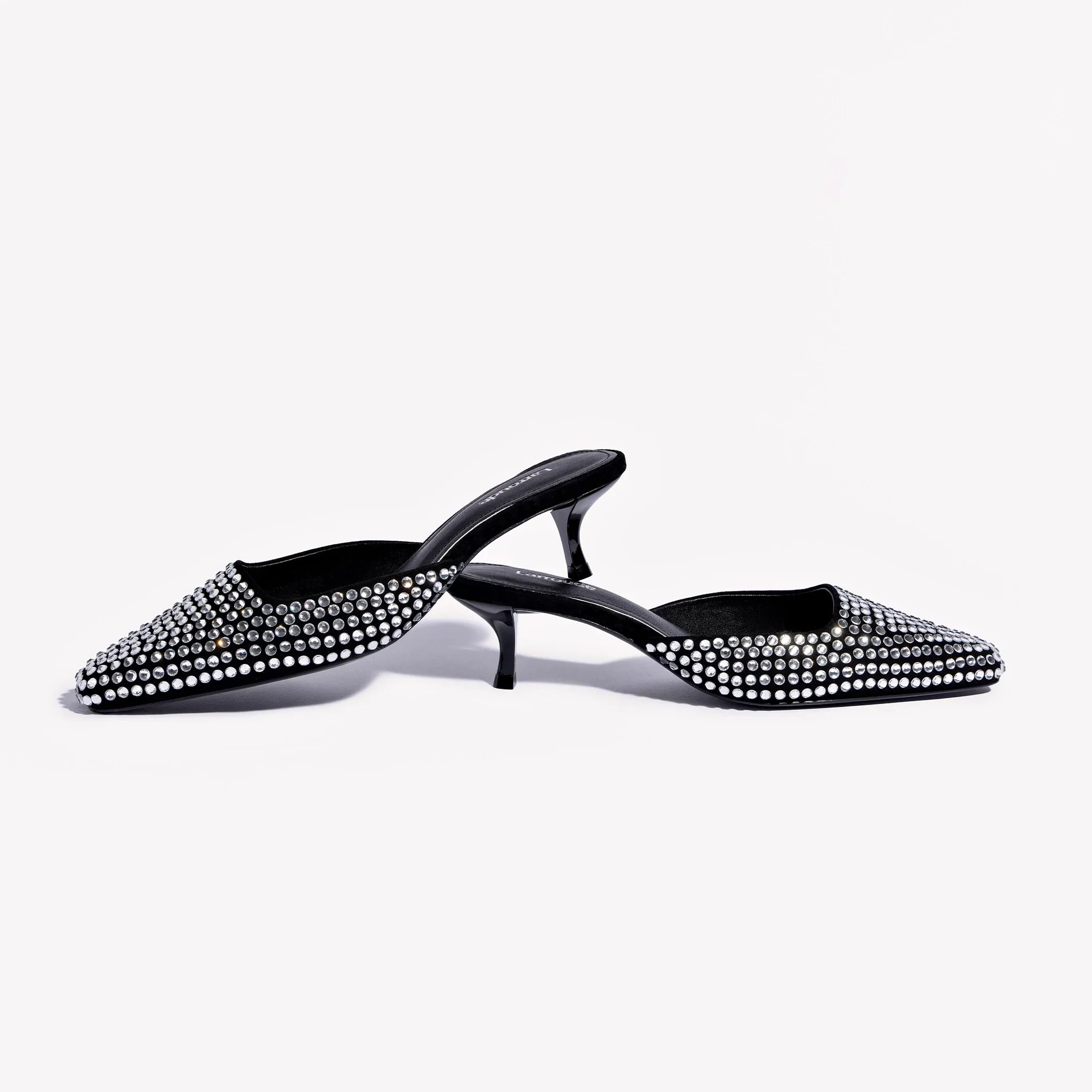 Amal Crystal Mule Shoes for Women - Black Suede Slip-On Loafers with Rhinestone Decor | Comfortable & Stylish for Office, Party & Casual Wear