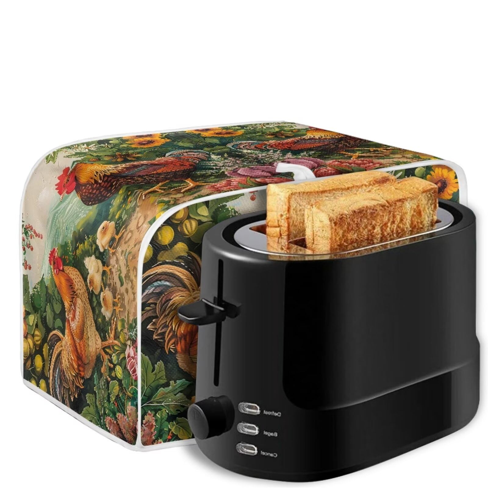 Rooster Chicken 4-Slice Toaster Cover - Washable Kitchen Appliance Protector for Bread Makers | Dust & Grease Proof Toaster Cover | Decorative & Anti-Scratch Design | Perfect for Home, Office, or Restaurant Use