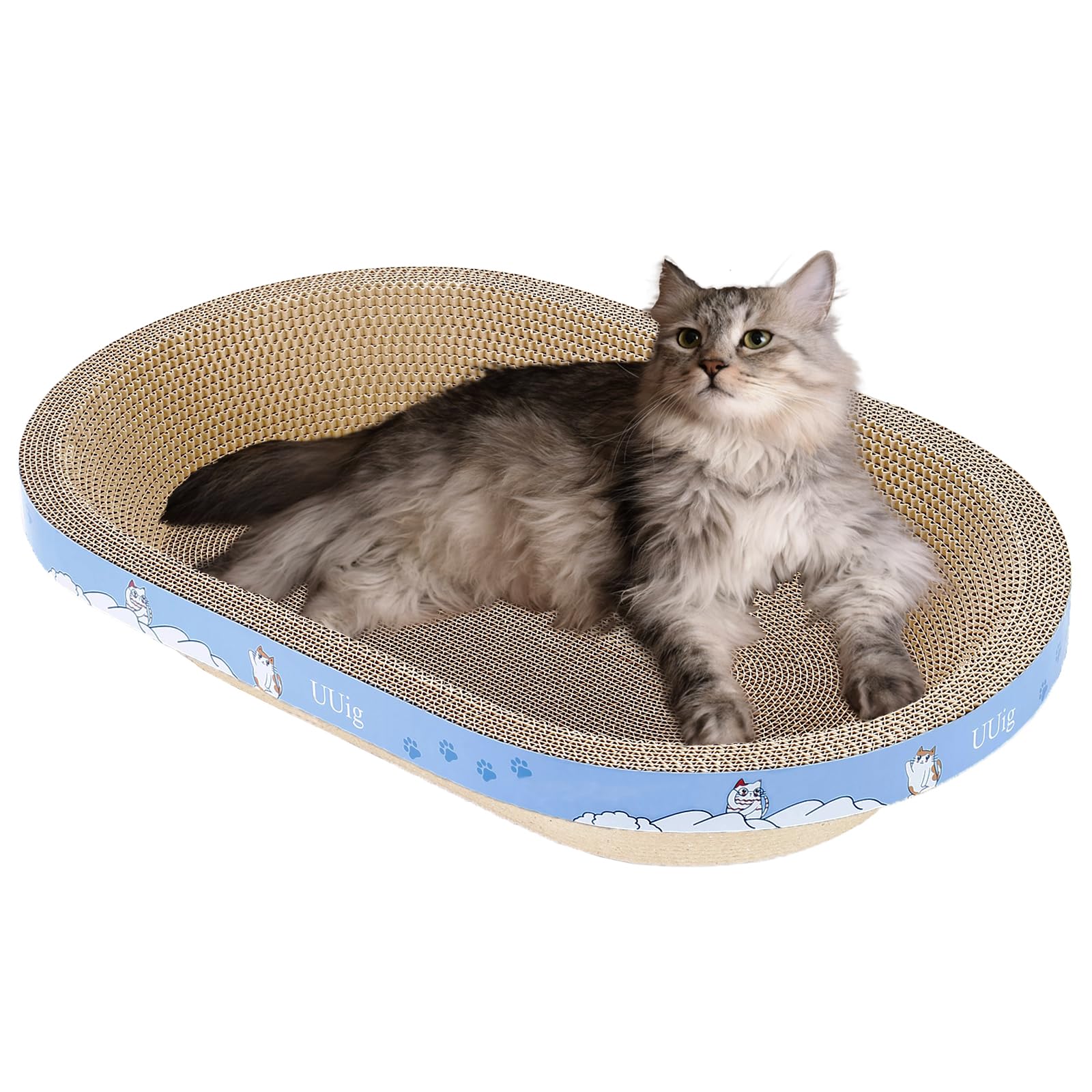 Premium Cardboard Cat Scratcher for Indoor Cats - 23.6x14.9 Inch Large Oval Scratching Pad with Catnip | Durable Cat Scratch Board & Comfy Bed for Play, Relaxation & Nail Care - Perfect for Living Rooms, Bedrooms & Pet-Friendly Spaces