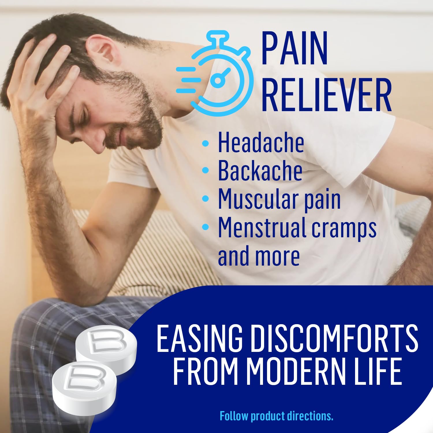 Bufferin Aspirin 325mg Pain Reliever & Fever Reducer - 130 Coated Tablets (3 Pack) for Adults | Headache, Back Pain, Arthritis & Muscle Relief with Buffering Agents | Perfect for Home, Office & Travel First Aid Kits