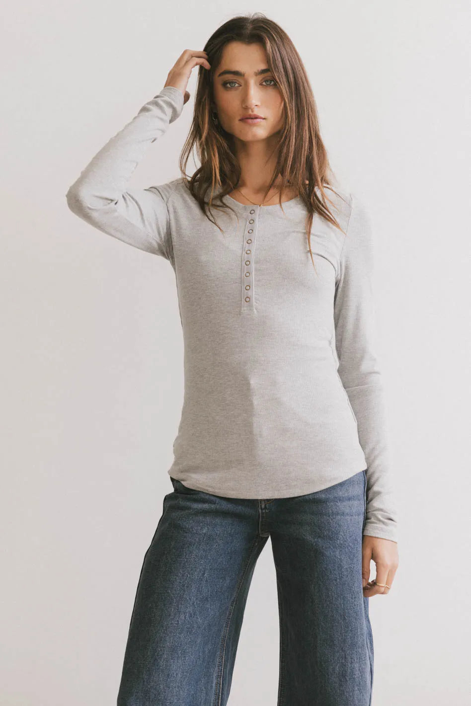 Ivanna Henley Grey Women's Top - Soft Cotton Casual Shirt for Everyday Wear | Perfect for Work, Outings & Layering | FINAL SALE