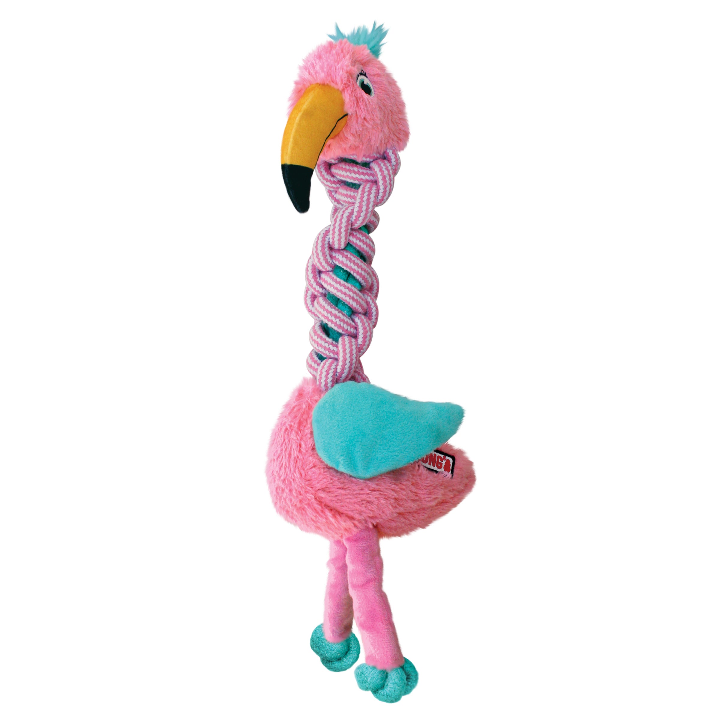 Braided Flamingo Dog Chew Toy by Kong - Durable & Safe for Aggressive Chewers - Perfect for Teething Puppies & Playtime