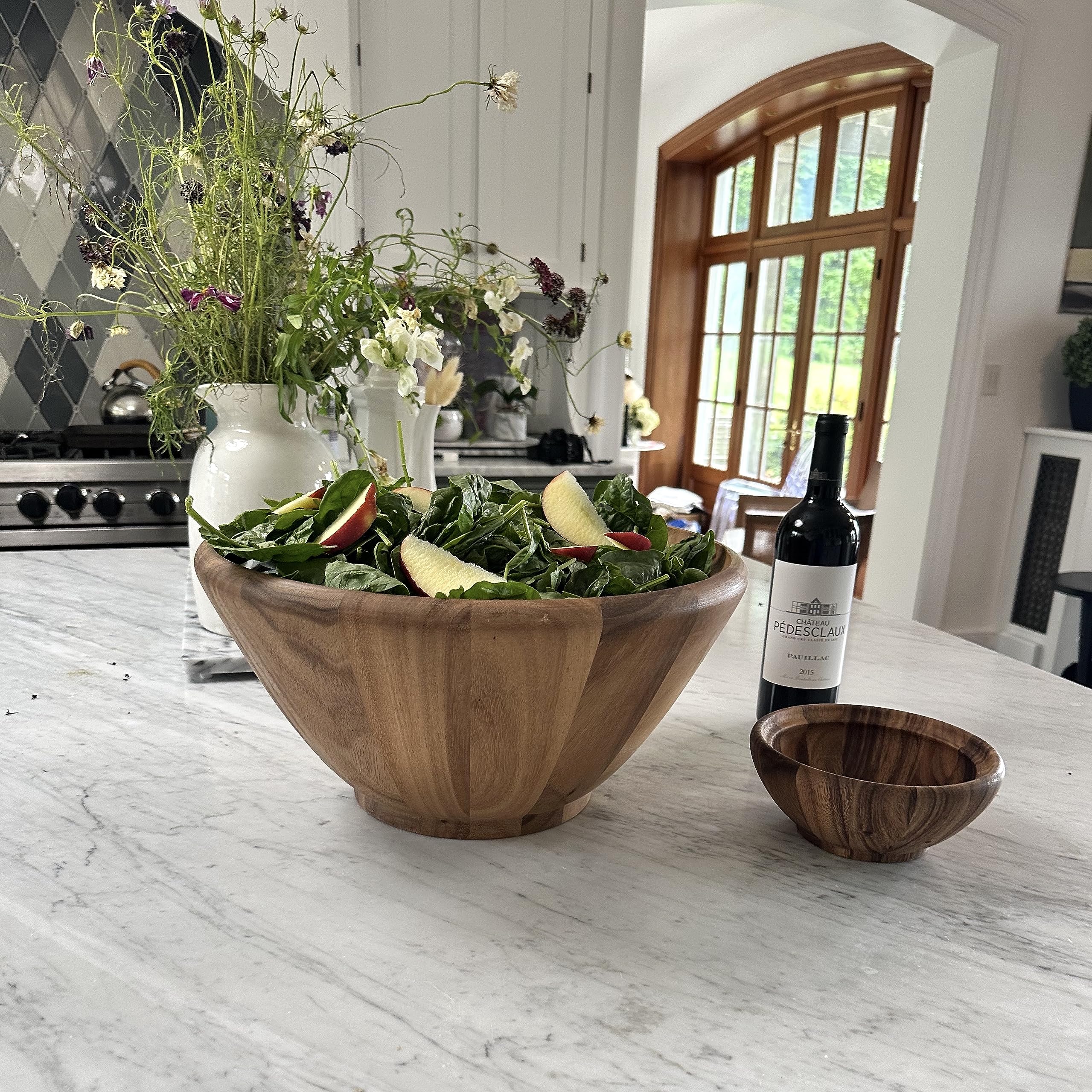 Ironwood Gourmet Salinas Extra Large Acacia Wood Fruit and Salad Bowl - Perfect for Entertaining, Serving Fresh Fruits, Salads, and Party Snacks