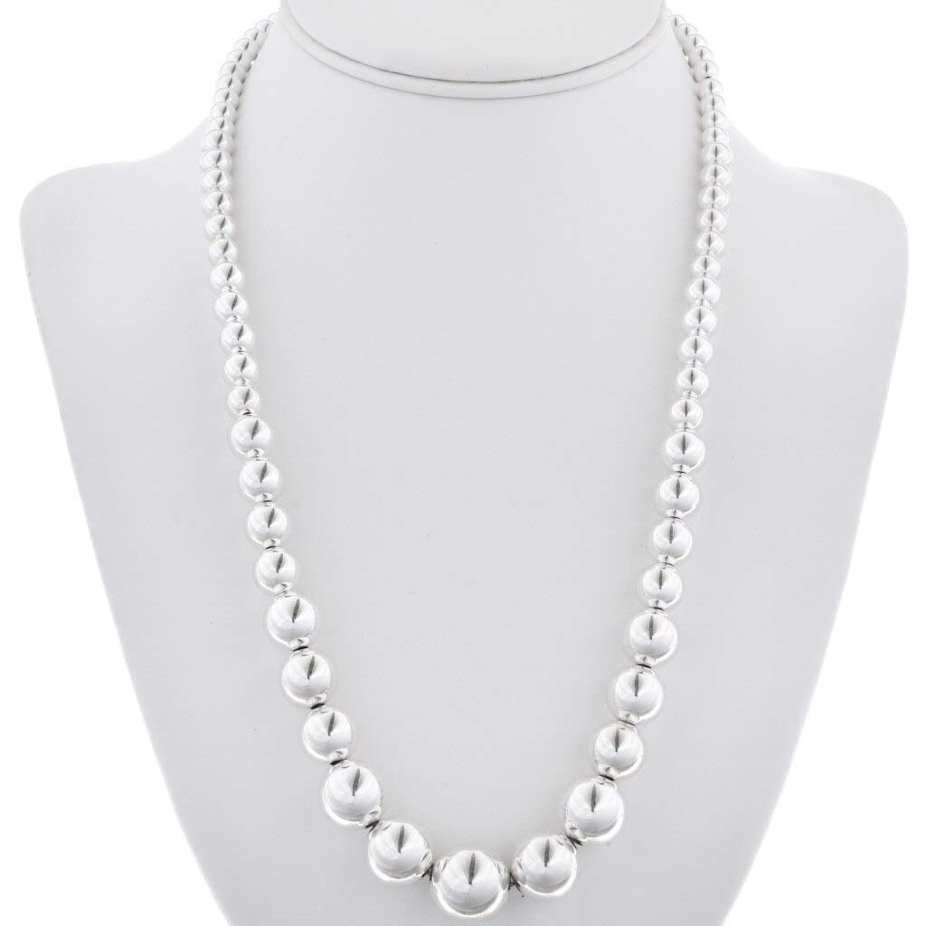 Navajo Sterling Silver Graduated Round Bead Necklace | Smooth Desert Pearl Jewelry | Perfect for Boho Fashion & Southwest Style Outfits