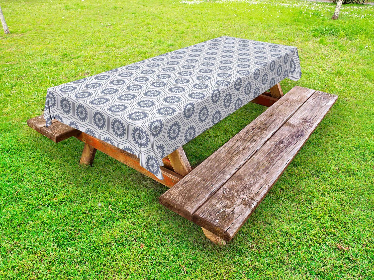 Ambesonne Geometric Outdoor Tablecloth - Hexagon Tortoise Shell Pattern, Washable Picnic Table Cover 58