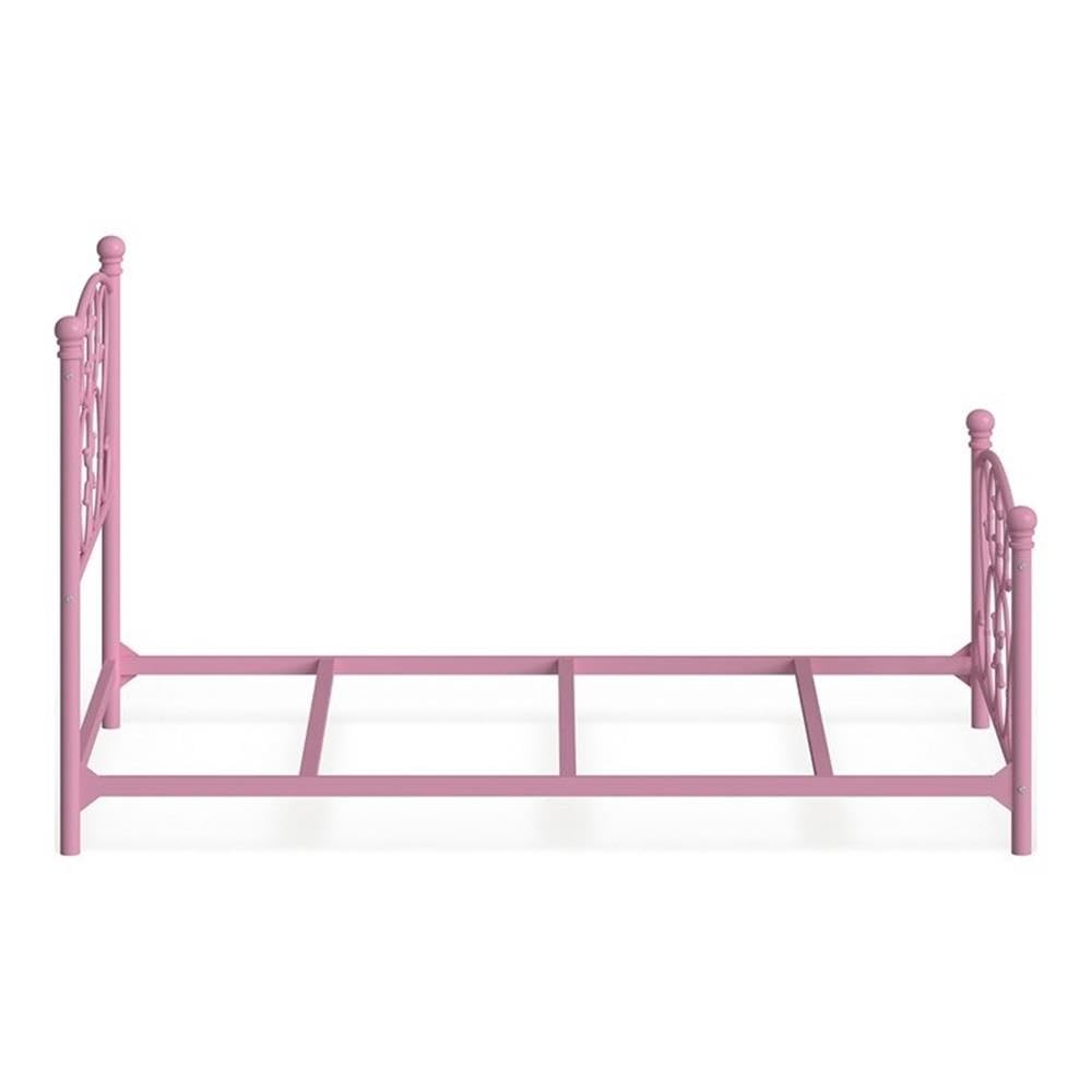 Furniture of America Delia Princess Metal Twin Bed for Girls - Pink Youth Bed Frame with Canopy | Perfect for Princess-Themed Bedrooms & Kids' Room Decor