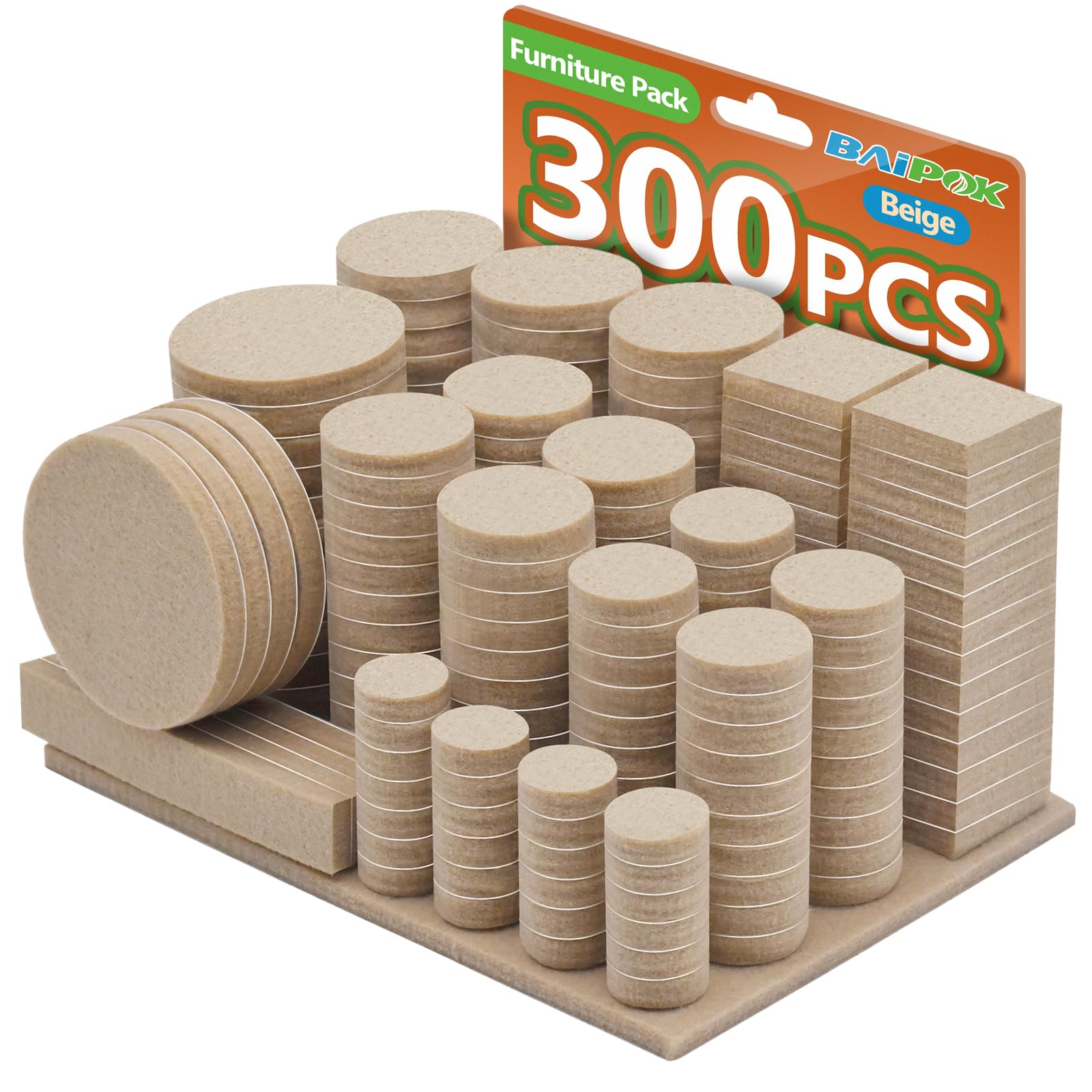 300 Pack Premium Beige Furniture Felt Pads - Self Adhesive Anti-Scratch Floor Protectors for Chair Legs, Tables & Hardwood Floors + 60 Cabinet Door Bumpers (Perfect for Home, Office & Rental Protection)