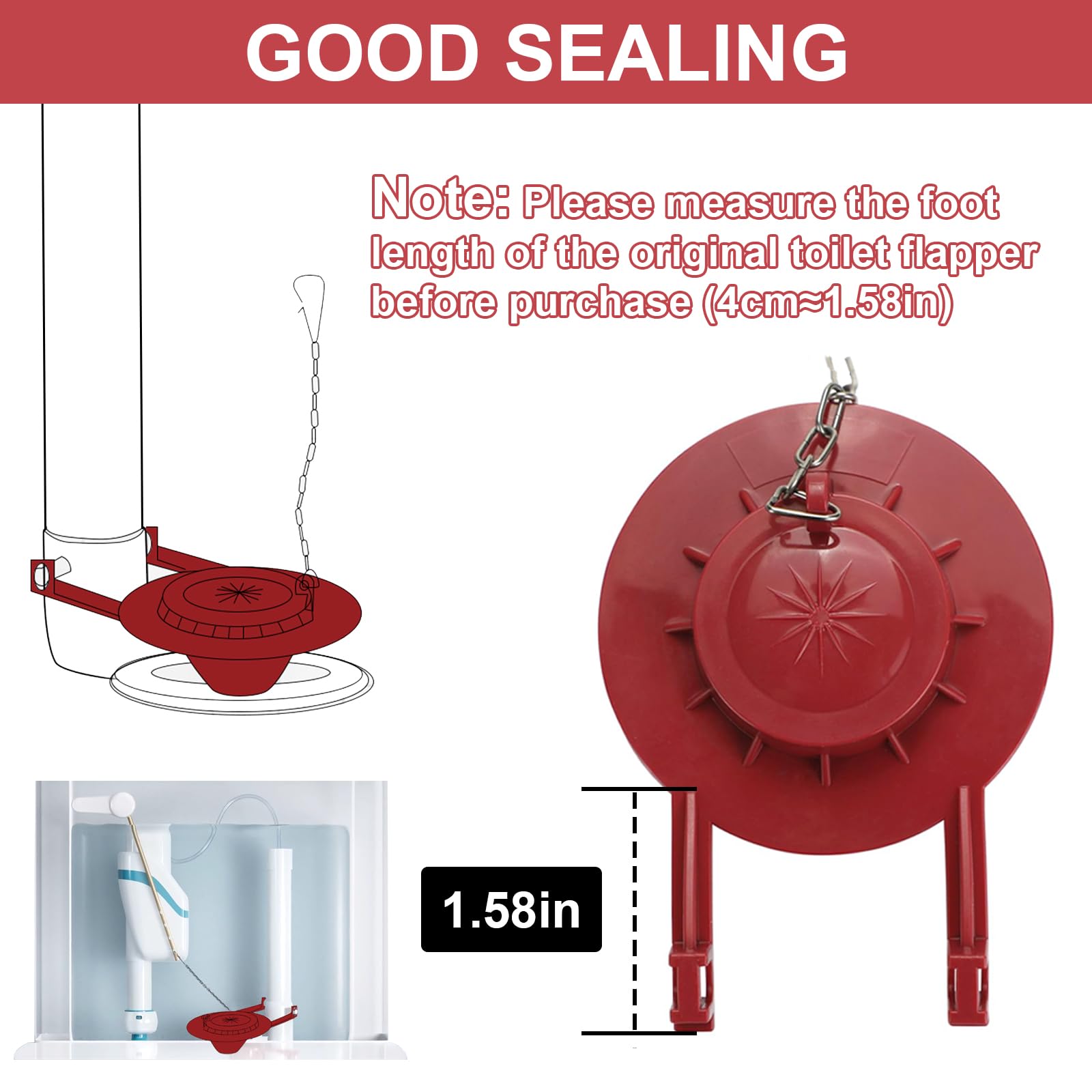 2 Pack Universal 2-Inch Toilet Flapper Replacement Kit - High Performance Toilet Tank Flapper with Stainless Steel Chain & Hook, Durable Rubber Seal, Easy Installation (Red) - Perfect for Leaky Toilets, Home Bathroom Repair & Water Conservation