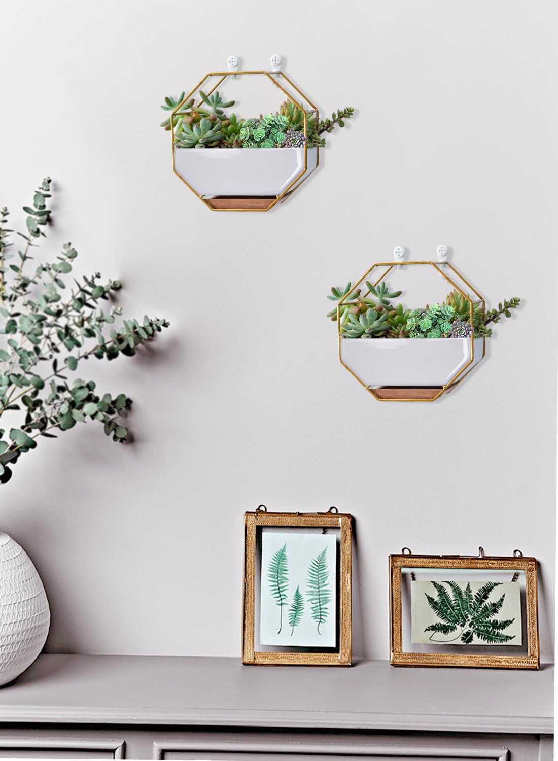 7×3.5 Inch Decorative Ceramic Succulent Planter with Metal Hanger - Dual Purpose Hanging & Tabletop Flower Pot with Drainage Hole & Saucer for Indoor Plants, Home Office, Garden Decor (Ideal for Succulents, Herbs & Small Flowers)