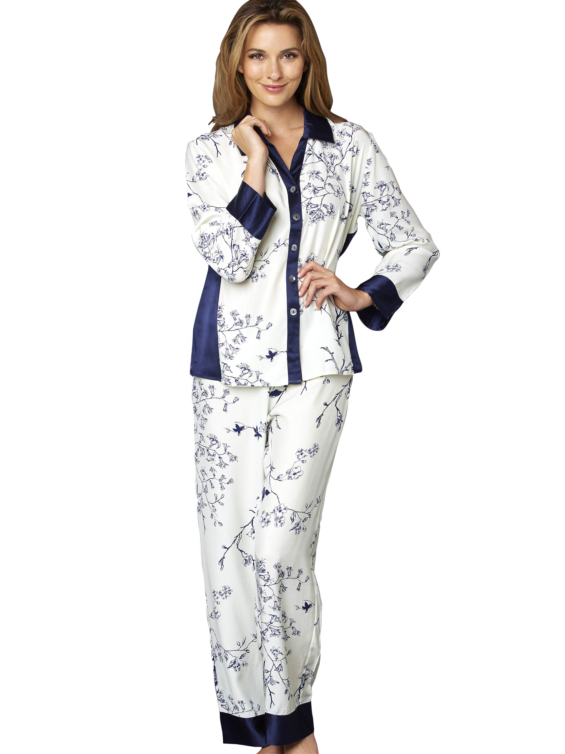Julianna Rae Women's 100% Pure Silk Pajama Set - Elegant Jewel Garden Floral Print Sleepwear, Comfortable & Flattering Fit for Nightwear, Lingerie | Perfect for Relaxing at Home, Romantic Getaways & Luxury Gift Giving