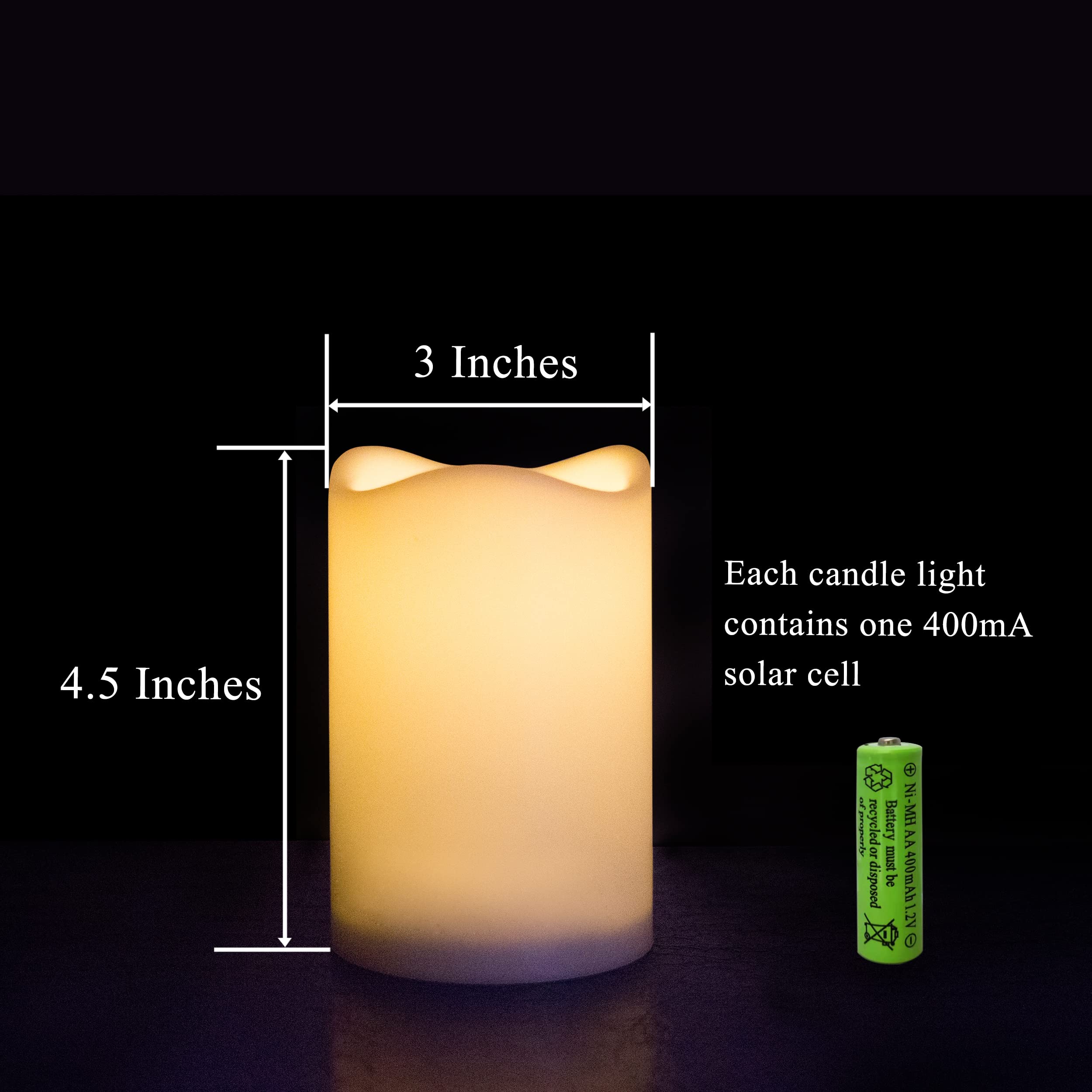 Solar Powered LED Flameless Candles - Waterproof Outdoor Decorative Pillar Candles with Dusk-to-Dawn Sensor (3