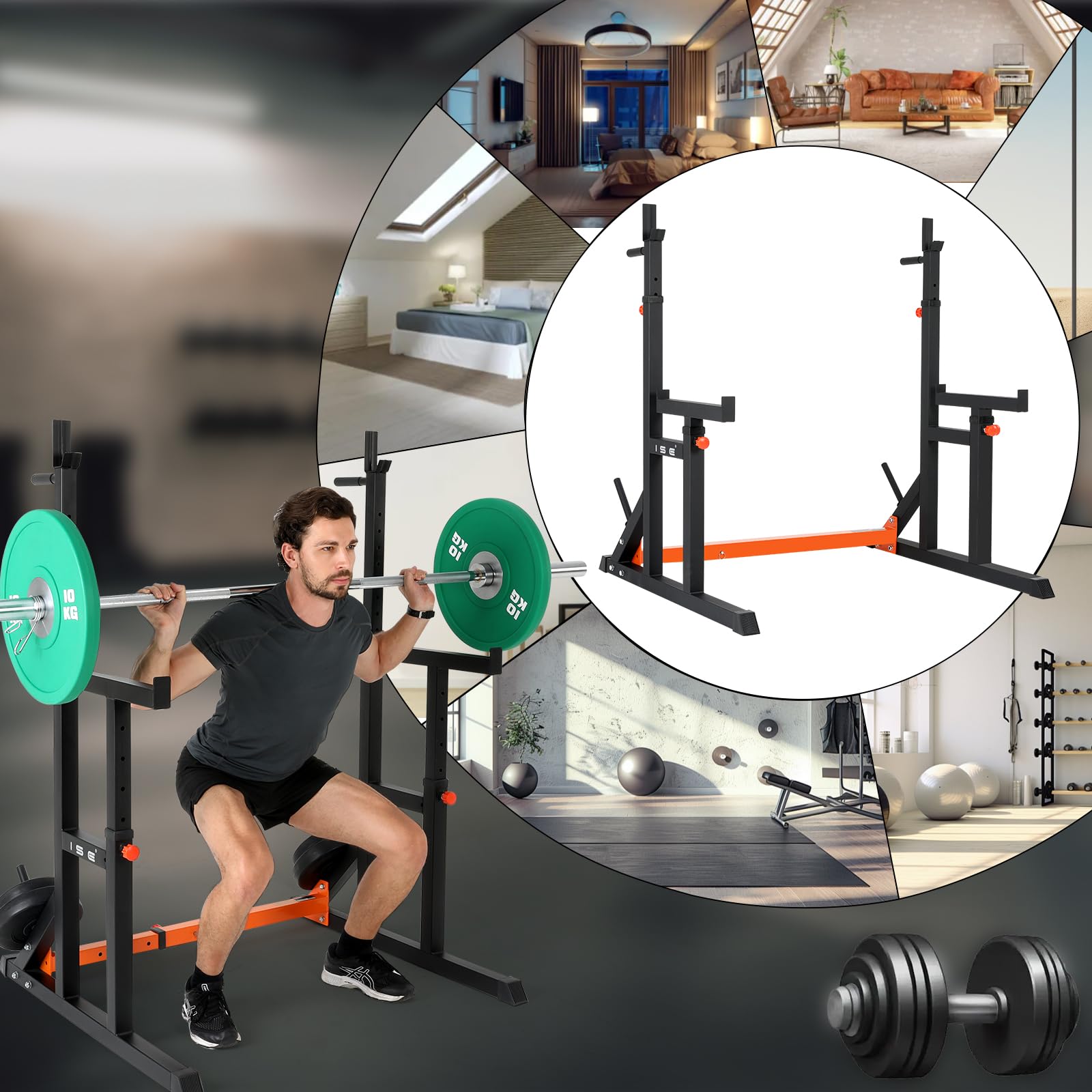 Adjustable Home Gym Squat Rack with Olympic Bar Holder - Multifunctional Power Cage for Weightlifting, Squats & Bench Press - Heavy Duty Steel Construction Supports 200KG - Perfect for Home Workouts & Strength Training
