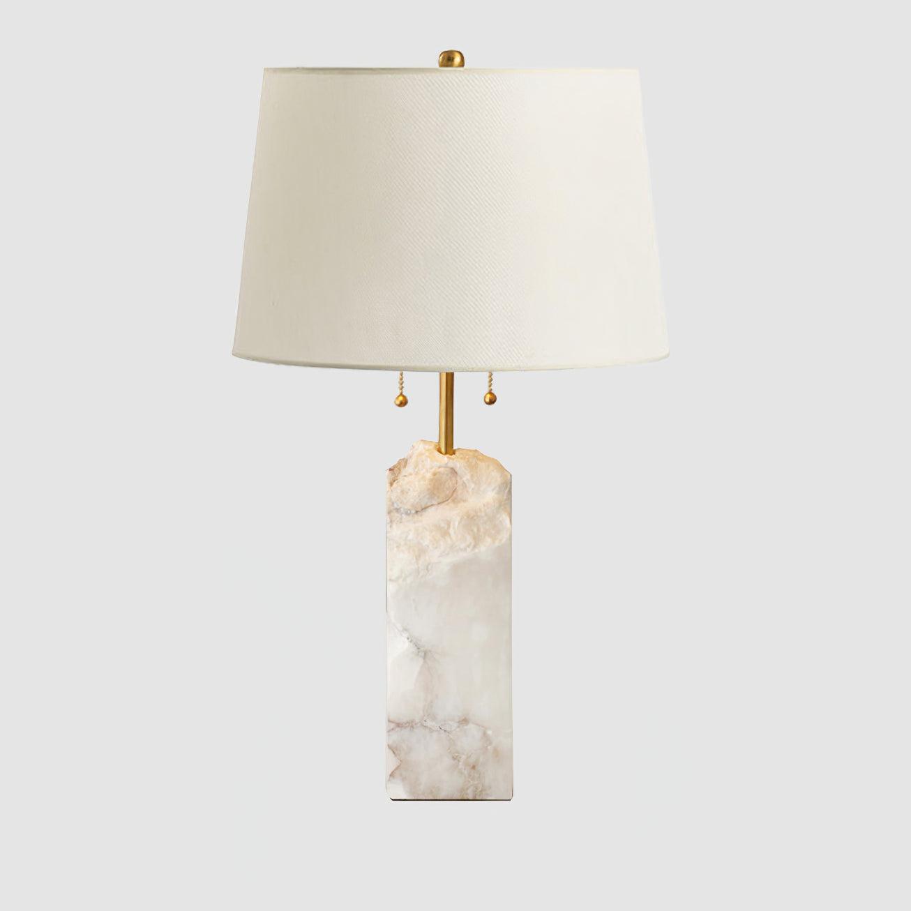 Handmade Raw Alabaster Table Lamp - Natural Stone Nightstand Light for Bedroom, Living Room & Office Decor - Dimmable Warm White Lighting for Relaxation & Ambience