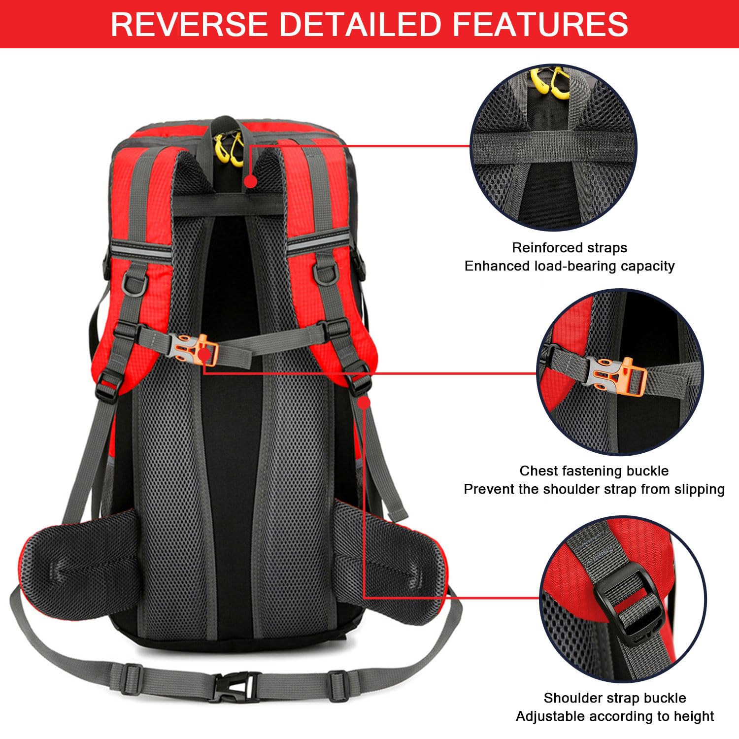 **50L Lightweight Hiking Backpack for Men & Women - Waterproof Camping Backpack with Adjustable Straps for Trekking, Hunting & Outdoor Adventures (Red) - Perfect for Day Trips, Travel & Sports**