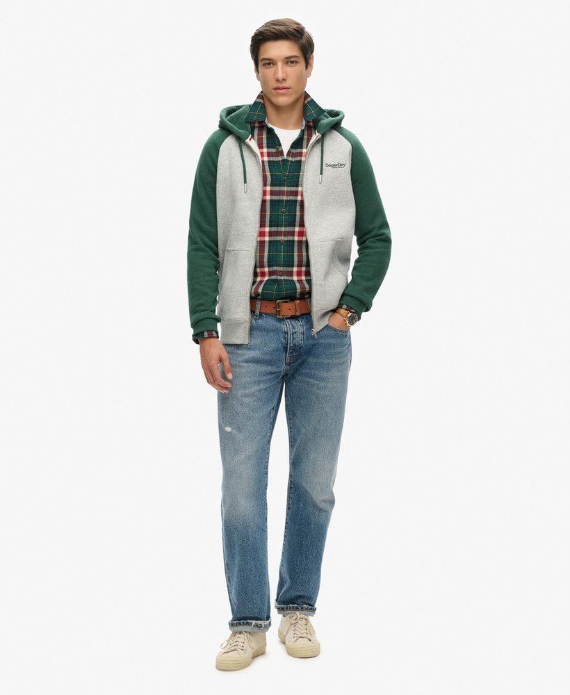 Superdry Men's Essential Baseball Zip Hoodie Sweatshirt - Comfortable Casual Pullover for Streetwear, Gym & Outdoor Activities