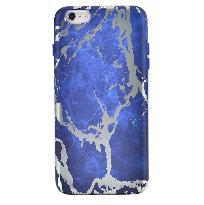Navy Blue Marble Silver Chrome iPhone Case - Stylish Protective Cover for iPhone 13/14/15 Pro Max - Durable Shockproof Phone Case for Everyday Use & Travel