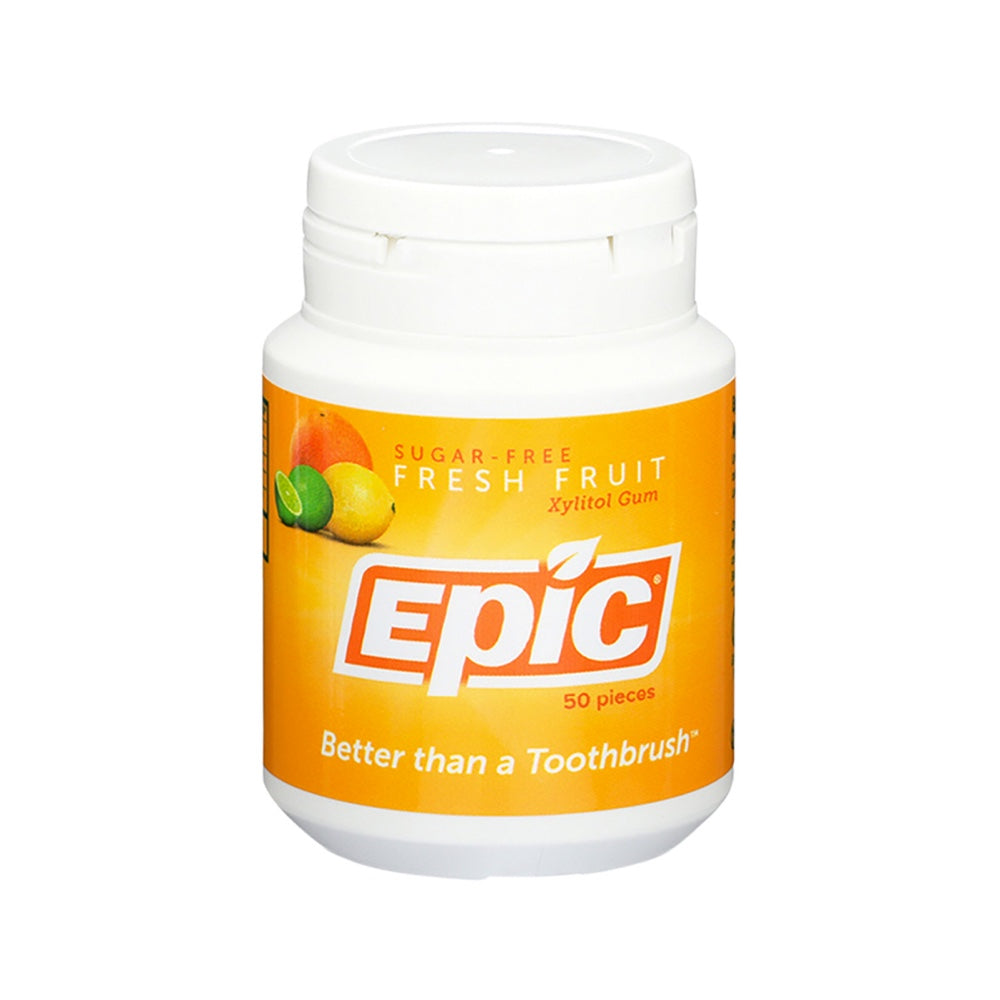 EPIC Xylitol Sugar-Free Chewing Gum - Natural Fresh Fruit Flavor, 50 Pieces - Perfect for Fresh Breath & Oral Health On-The-Go