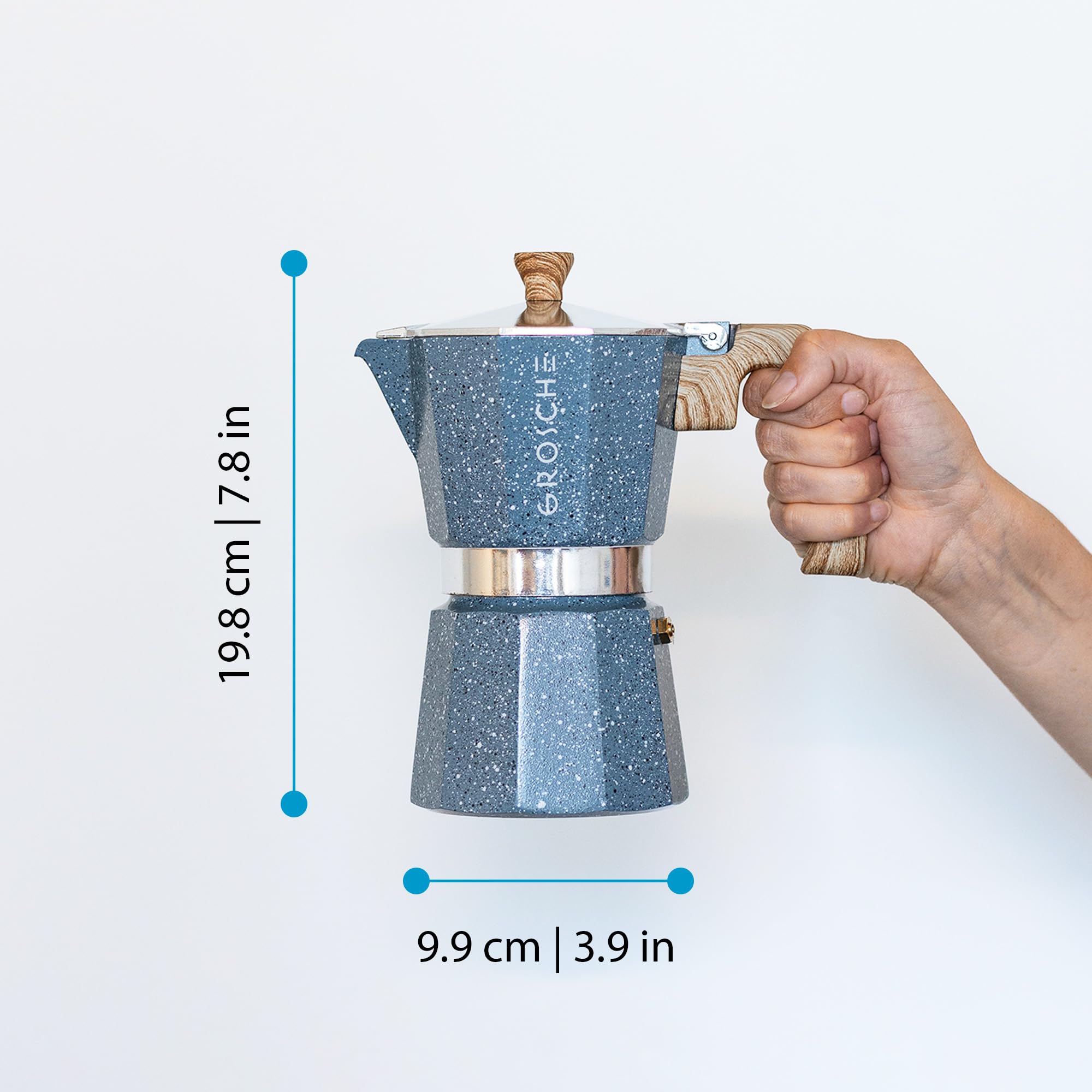 GROSCHE Milano Moka Pot - 6 Cup Stovetop Espresso Maker & Coffee Percolator - Italian Greca Coffee Maker for Home & Office (Indigo Blue) - Perfect for Camping, Gifts & Daily Brewing