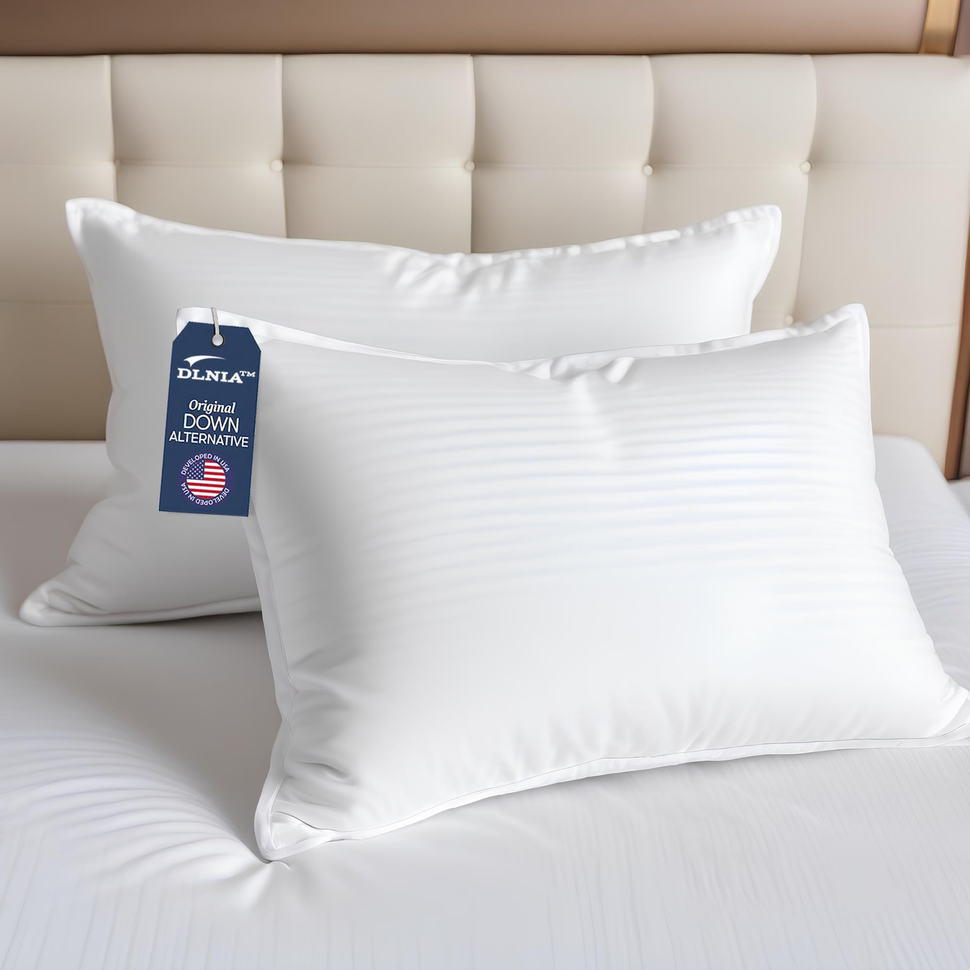 Luxury Queen Size Bed Pillows Set of 2 - Hotel Quality Hypoallergenic Down Alternative Pillows for Side & Stomach Sleepers, Soft Firm Support with Thermal Technology - Perfect for Home, Guest Room & Travel Use
