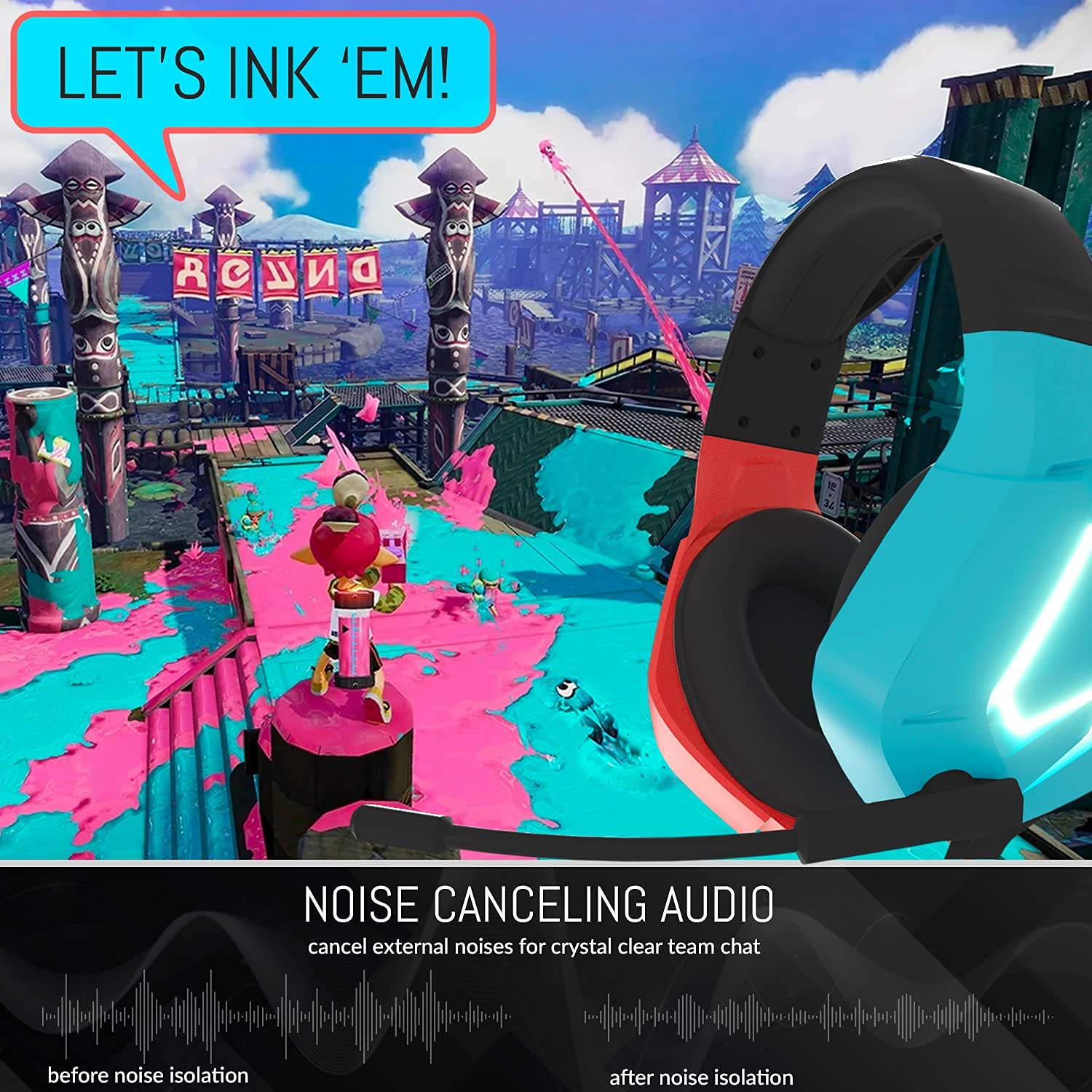 Orzly Hornet RXH-20 Tanami Edition Gaming Headset with Microphone - LED Light, Remote Control, Compatible with Nintendo Switch OLED & Lite (Joycon Color Match) - Perfect for Online Gaming, Streaming & Chatting