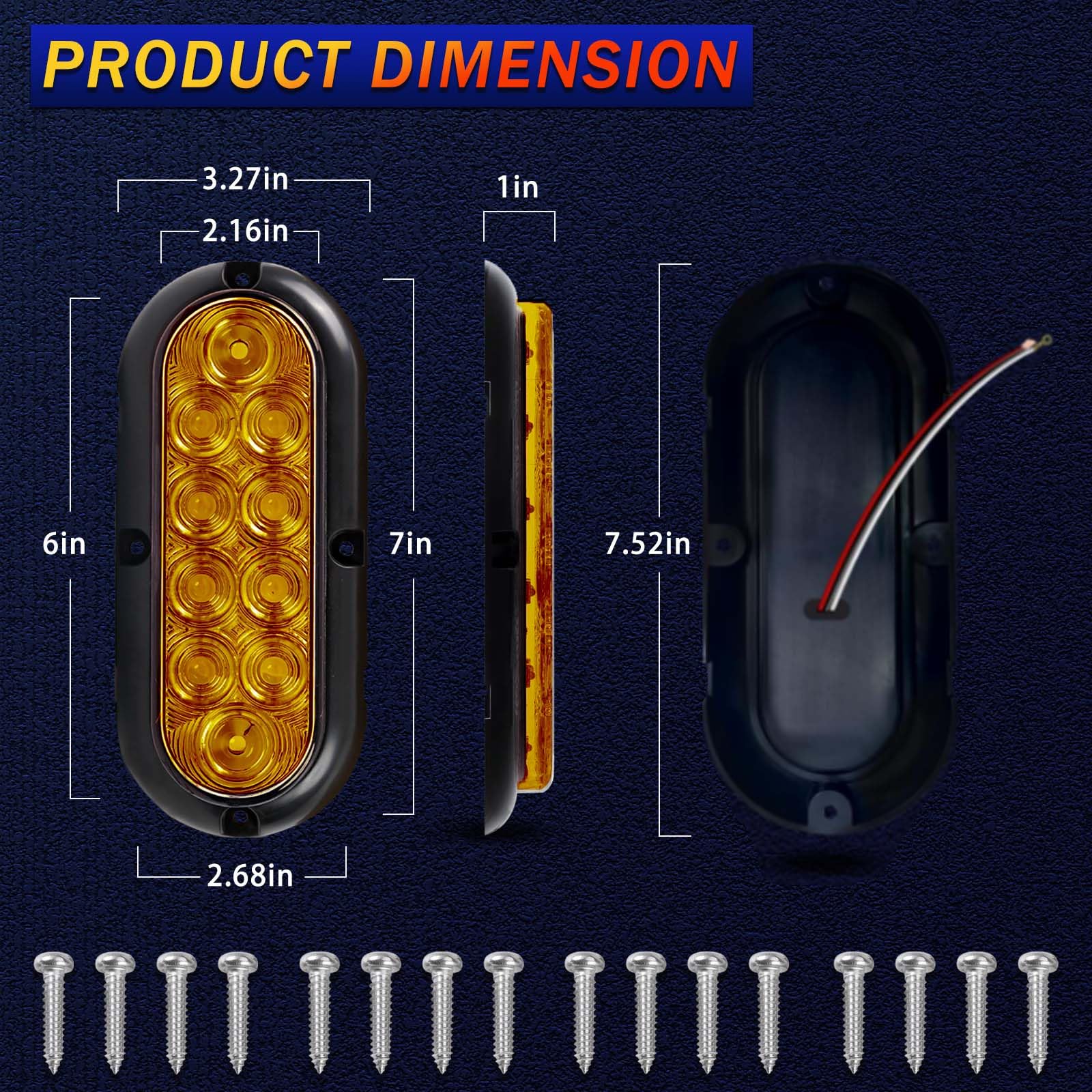 6 Inch Oval Amber LED Trailer Tail Lights 4PCS - DOT Certified Yellow 10 LED Park Turn Signal Lights, IP67 Waterproof Marker Lights for RV, Truck, Boat - Perfect for Night Driving & Road Safety