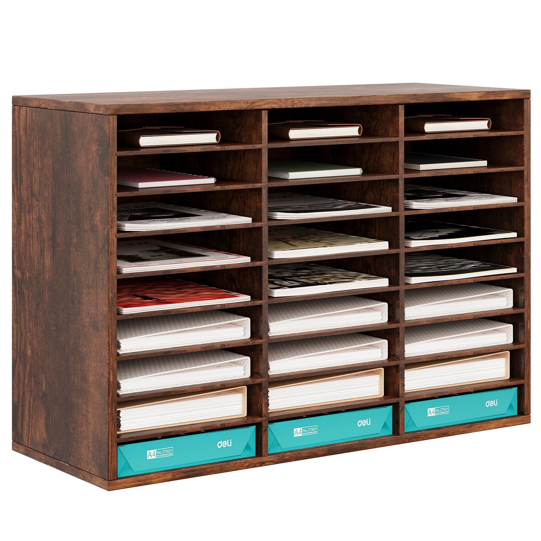 TQVAI 27-Slot Wooden Mail Sorter Organizer - Classroom & Home Office Desktop File Organizer with Antique Finish | Perfect for Letters, Bills, Documents, and Paper Storage in Schools, Offices, and Workspaces