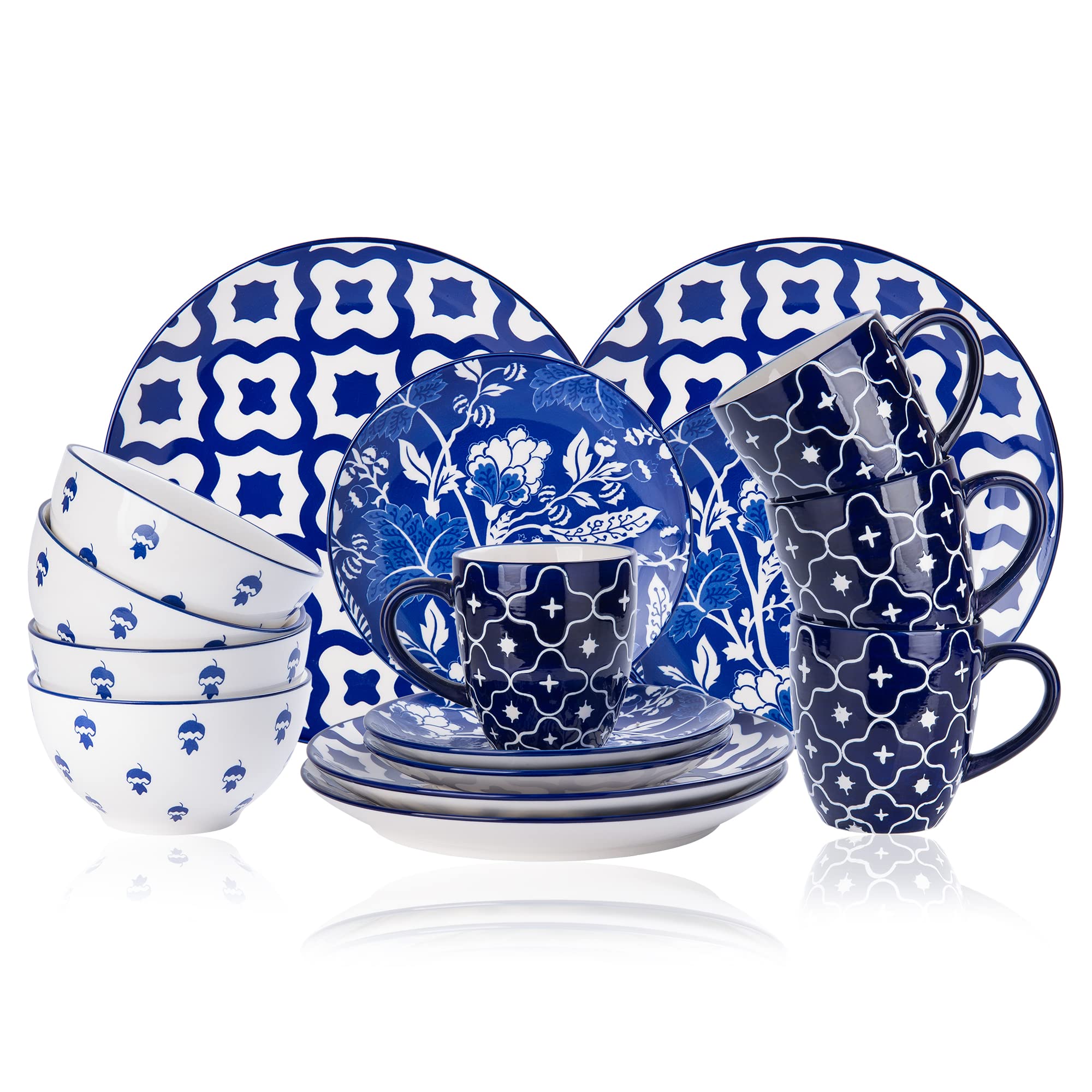 Wisenvoy 16-Piece Stoneware Dinnerware Set - Plates & Bowls for 4, Durable Porcelain Dish Set for Everyday Use, Family Dinners & Entertaining Guests
