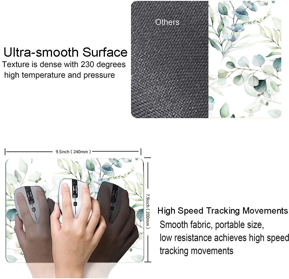 Premium Green Leaves Design Mouse Pad - Non-Slip Rubber Base, Waterproof Textured Surface for Office & Laptop Use - Perfect for Work, Gaming & Home Desks