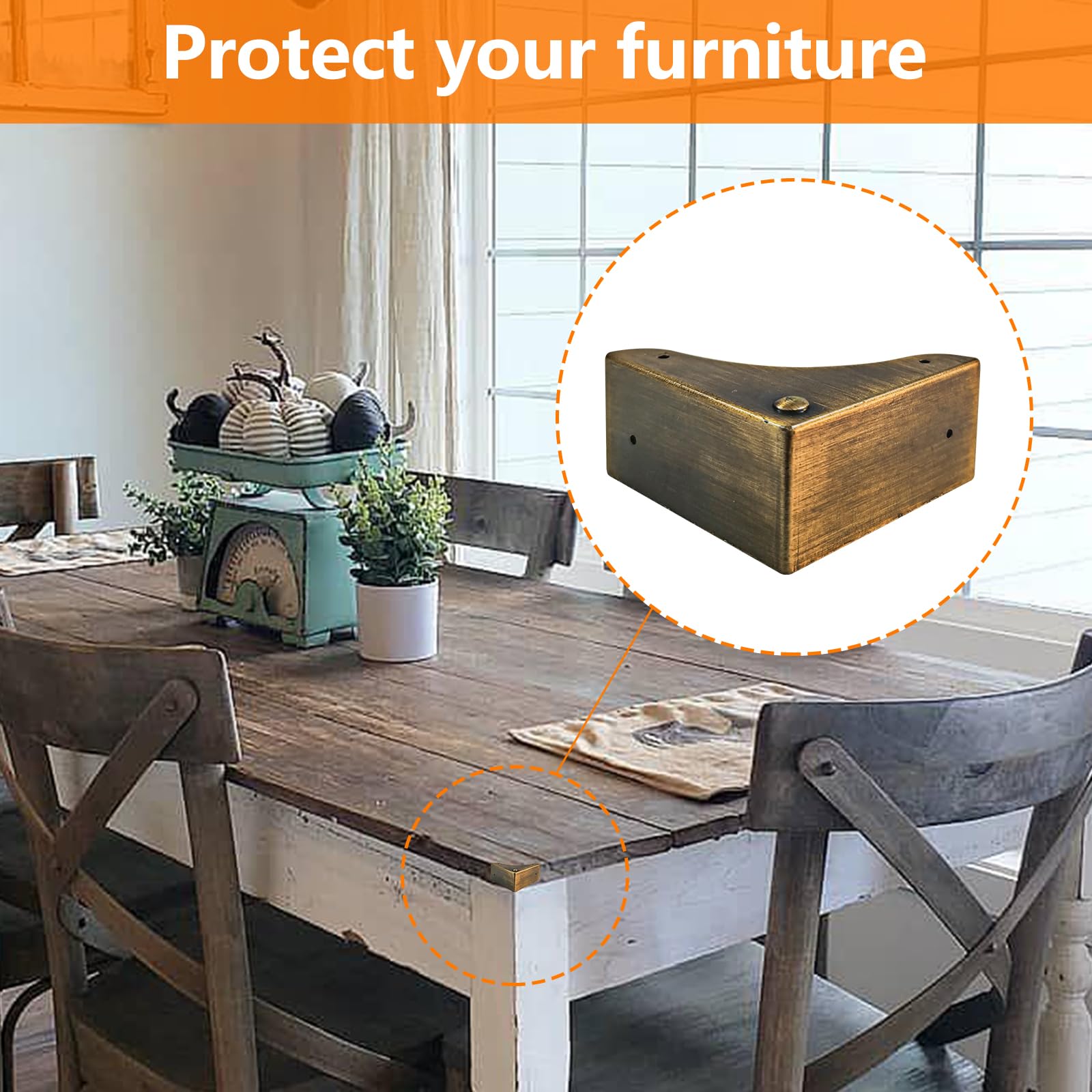 Metal Corner Protectors for Furniture - 4 Pack Edge Guards for Desk, Cabinet, Wooden Box & Case - Decorative & Safety Bumpers for Home & Office Use