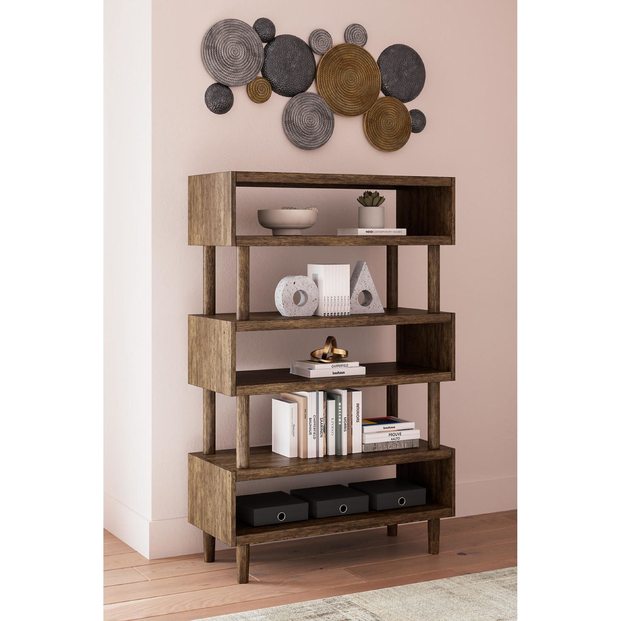 Austanny 5-Tier Wooden Bookcase - Warm Brown Bookshelf for Living Room, Bedroom & Office - Stylish Storage Solution for Books, Decor & Essentials