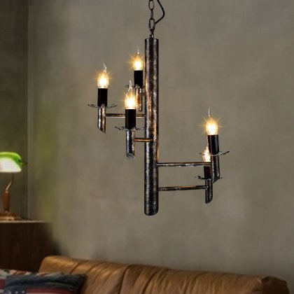 Industrial 5-Light Adjustable Pipe Chandelier - Vintage Rust Finish Pendant Lighting Fixture 22