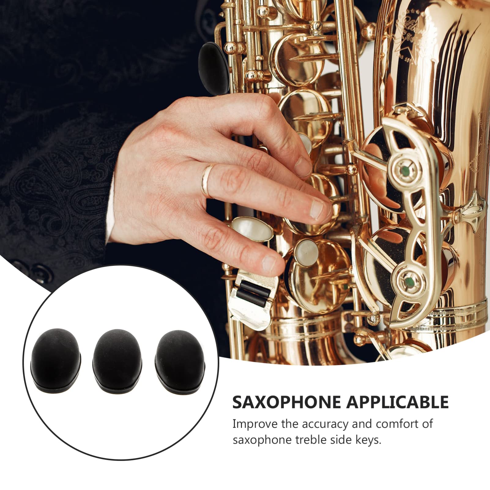ERINGOGO Saxophone Key Pad Covers - 3 Pack Black Rubber Side Key Pads for Alto/Tenor Saxophone Accessories | Perfect for Saxophone Maintenance, Repair & Protection