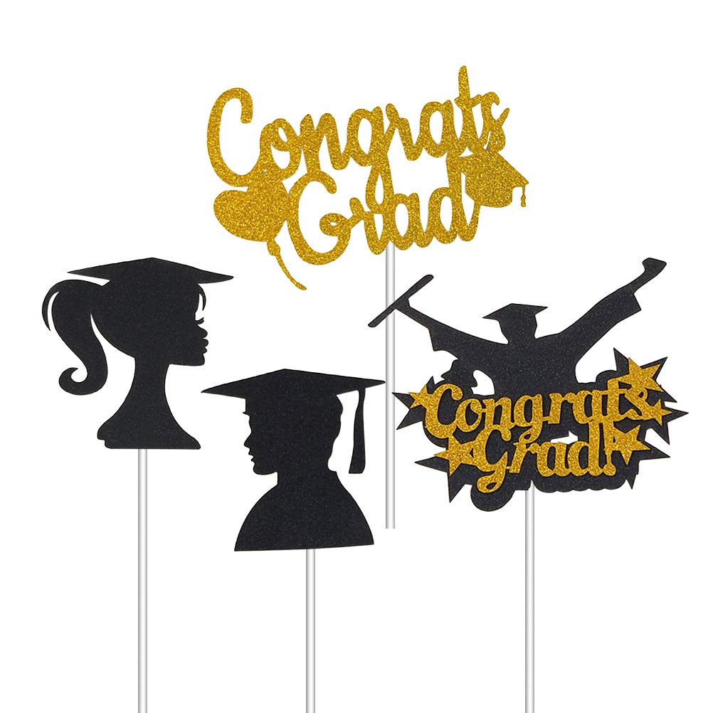Graduation Cake Toppers Set of 4 - Bachelor's Degree Cap Decorations for Graduation Cakes, Dessert Tables & Party Supplies | Perfect for Graduation Celebrations, School Parties & Congratulations Decor
