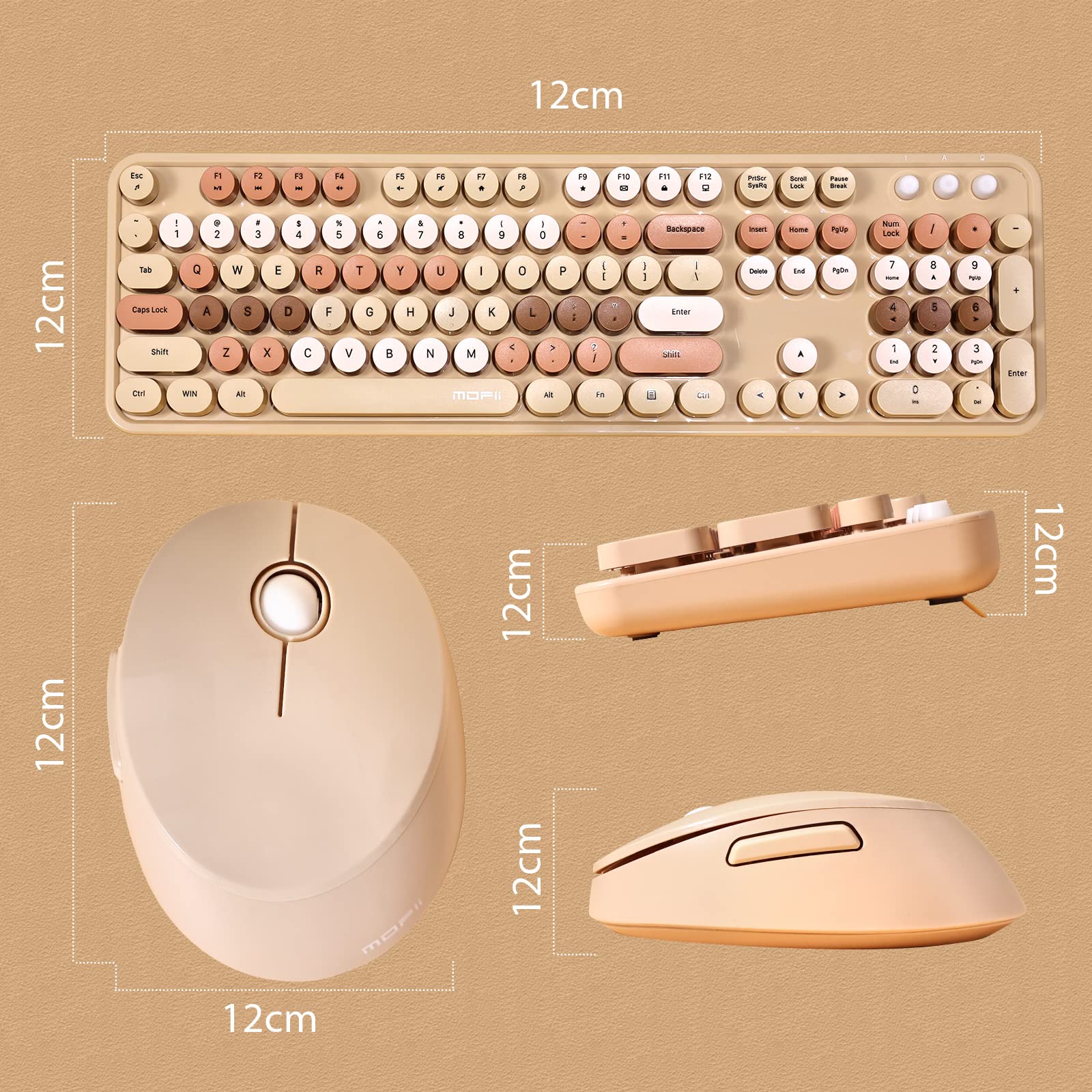 Sweet Mixed Color Ergonomic Keyboard and Mouse Combo for Computer, Laptop, PC - Cute Wireless Desktop Set for Home Office & Gaming
