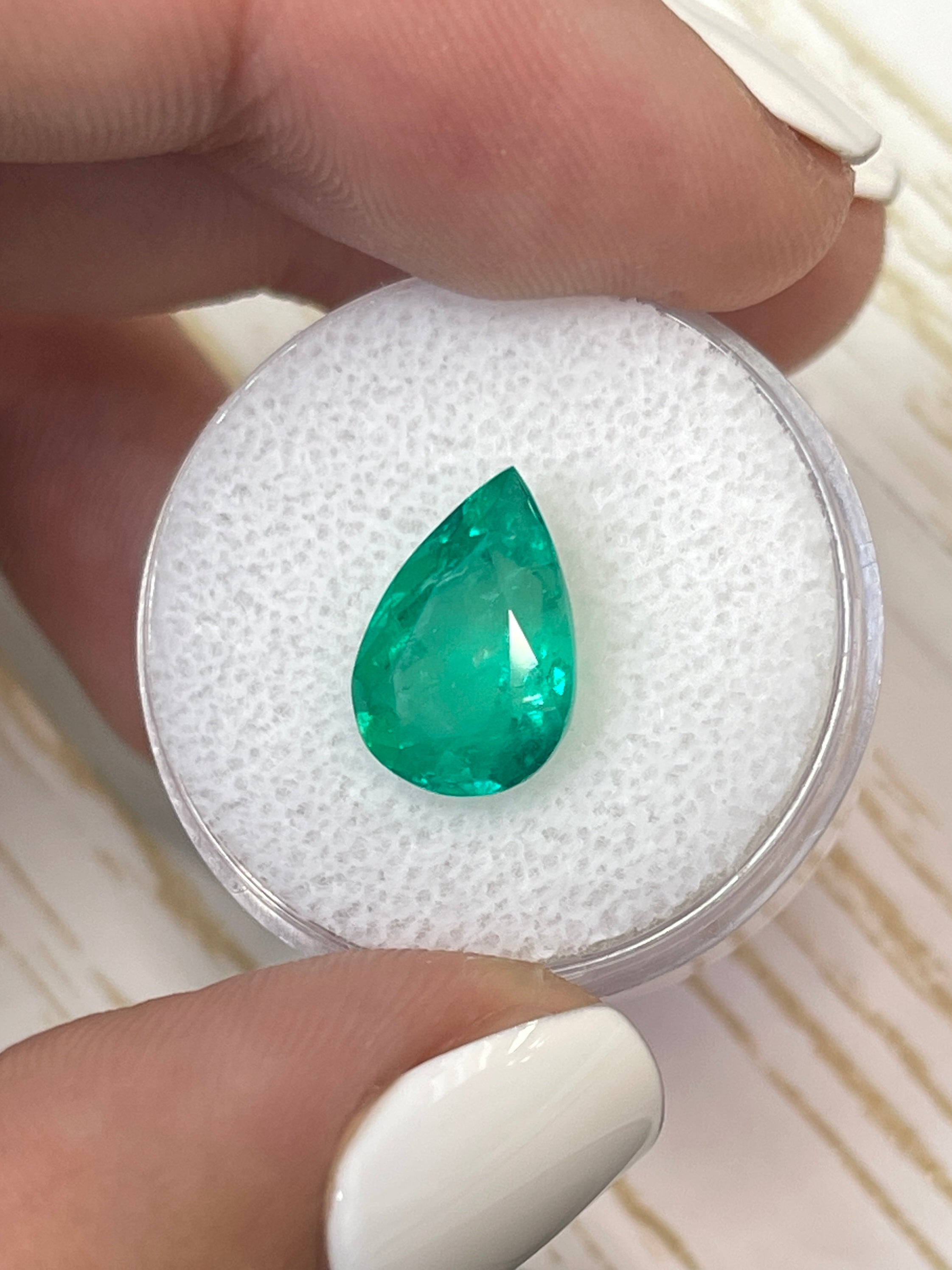 4.0 Carat 13x9mm Yellowish Green Natural Loose Colombian Emerald Pear Cut Gemstone for Jewelry Making, Engagement Rings & Fine Collections