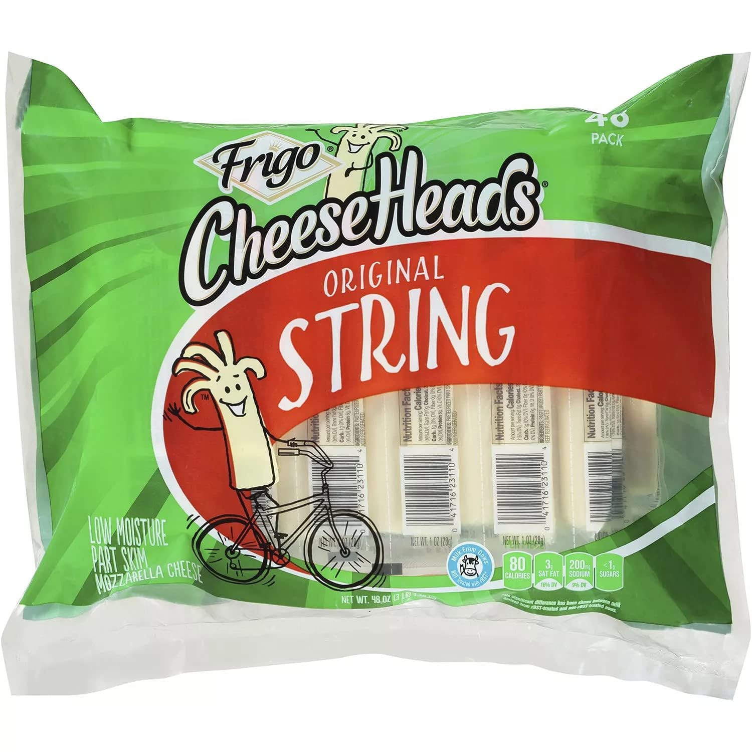 Cheese Heads String Cheese - Low-Moisture Part-Skim Mozzarella Cheese Sticks (3 Packs, 1 oz Each, 144 Total) | Perfect for School Lunches, Snacks & Keto Diet