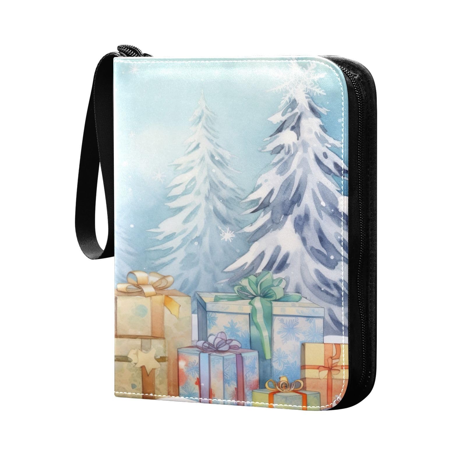 Blue Snowman Christmas Trading Card Binder - 4 Pocket Card Holder Book with 50 Sleeves (Holds 400 Cards) | 3-Ring Sports Card Organizer | Perfect for Collectors & Holiday Gifts | Use for Baseball, Pokemon, Magic Cards & More