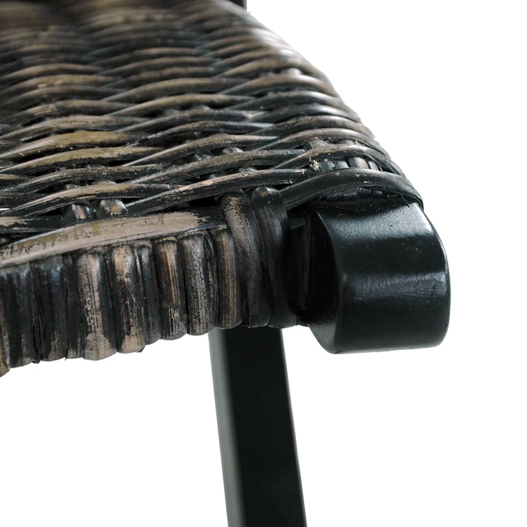 Black Natural Kubu Rattan & Solid Mahogany Lounge Chair - Armless Accent Chair for Office, Living Room, Bedroom & Reading Nook - Comfortable Reception Seating for Home & Workspace