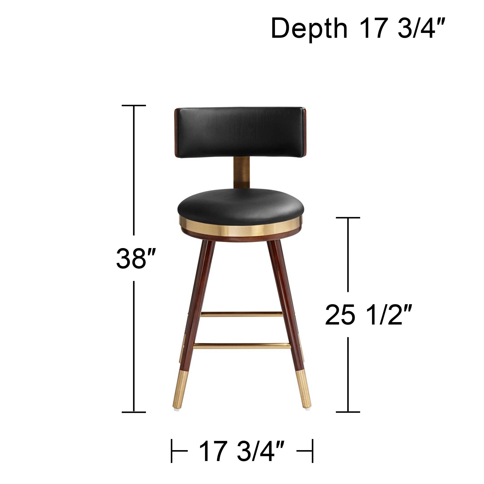 Studio 55D Parker Walnut Wood & Gold Metal Bar Stool - 25.5