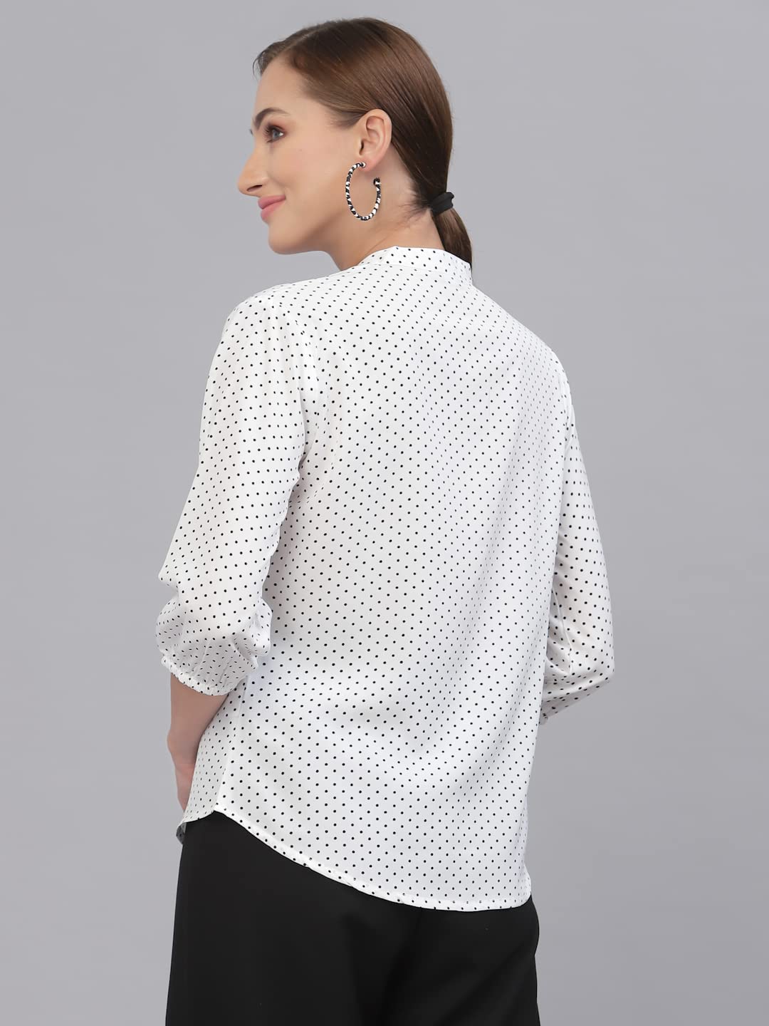 Style Quotient Women's White & Black Polka Dot Printed Polyester Formal Blouse | Elegant Office Wear & Party Outfit