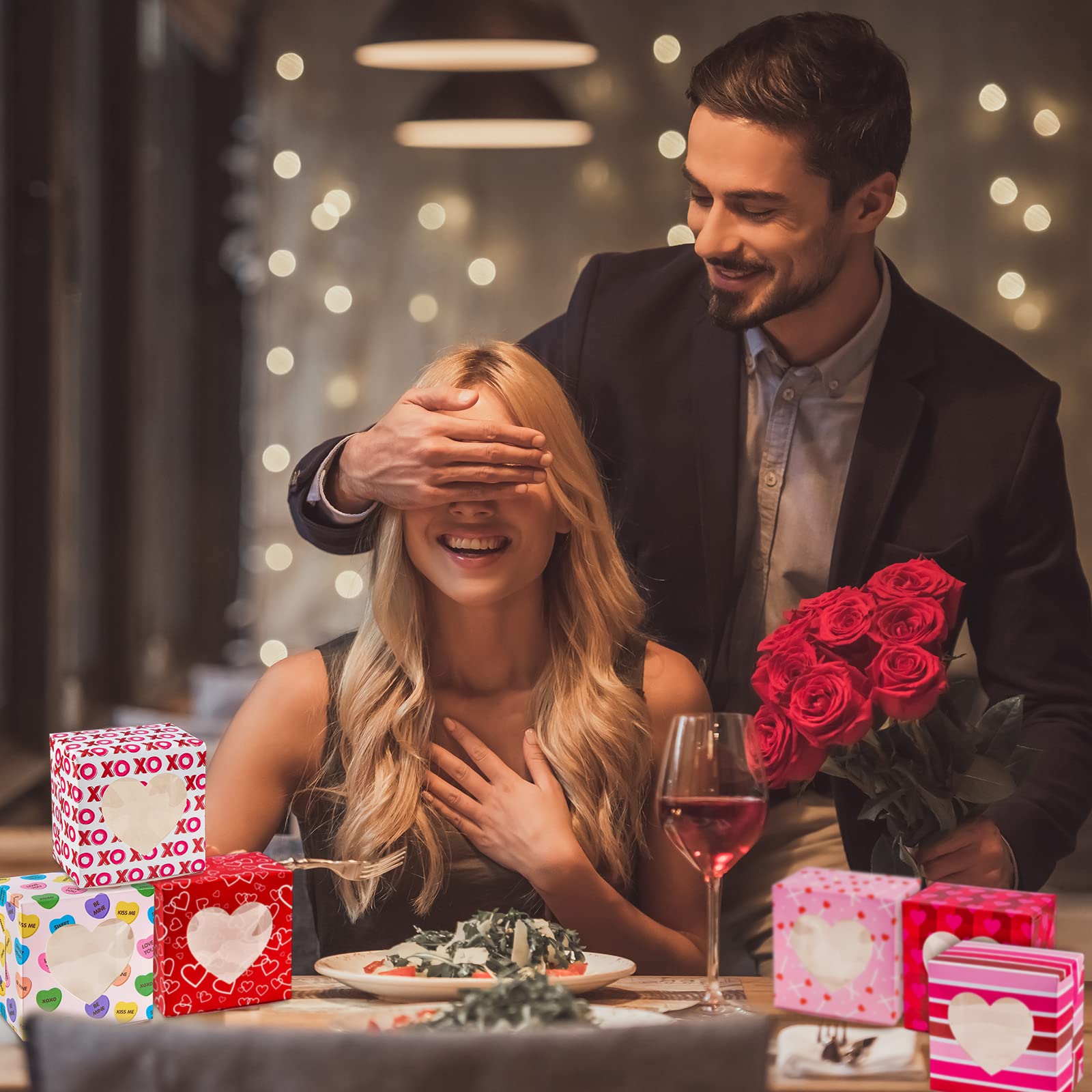 Valentine's Day Bakery Boxes 24pcs with Heart Window - for Cupcakes, Cookies & Donuts Gift Giving