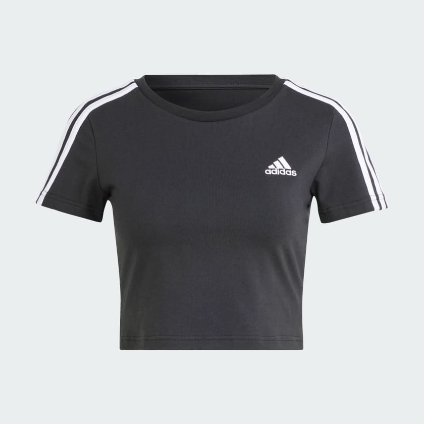 Adidas Women's Essentials 3S Black Baby Tee - Soft Cotton Short Sleeve T-Shirt for Casual Wear, Gym & Everyday Outfits