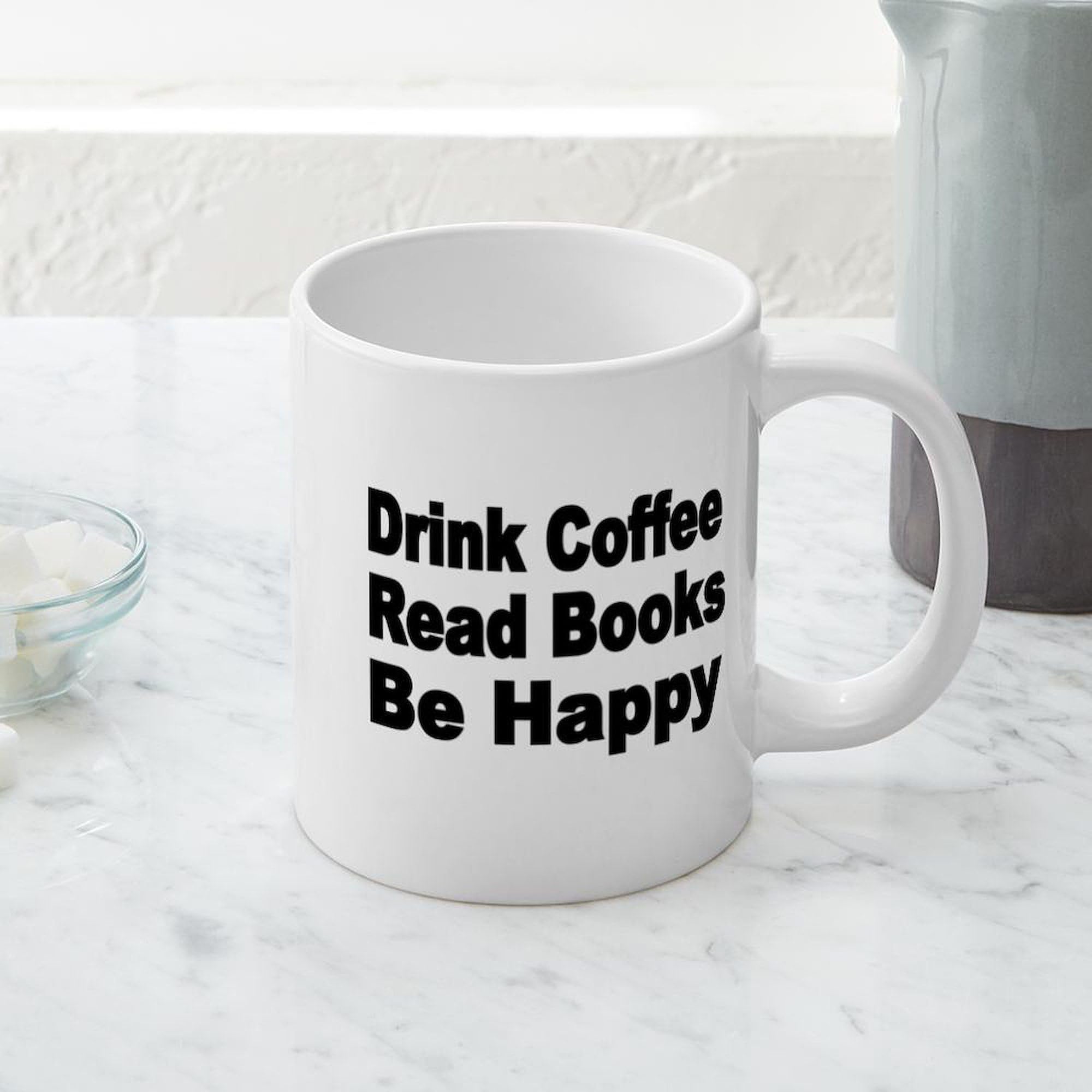 Drink Coffee Read Books Be Happy 2-Pack 20oz Ceramic Coffee Mugs - Large Oversized Mega Mugs for Coffee, Tea & Hot Beverages - Perfect for Book Lovers, Readers & Coffee Enthusiasts at Home or Office