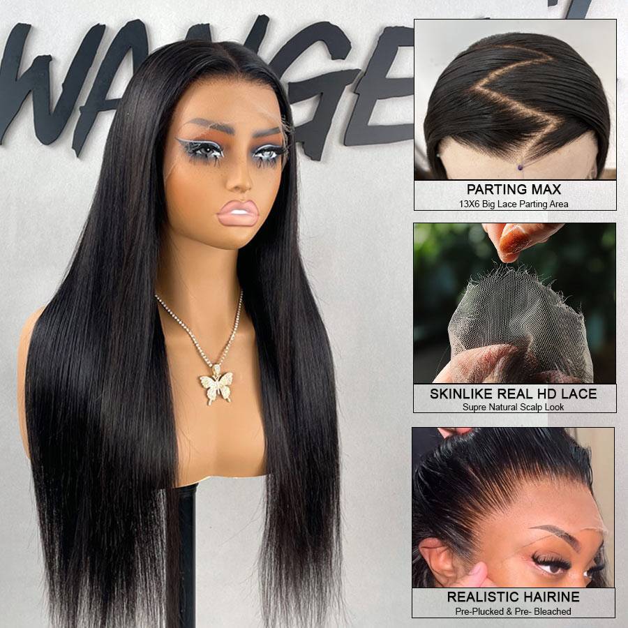 WOWANGEL 250% Density 13X6 HD Lace Front Wig Straight Human Hair with HD Lace Closure - Perfect for Daily Wear, Cosplay & Special Occasions