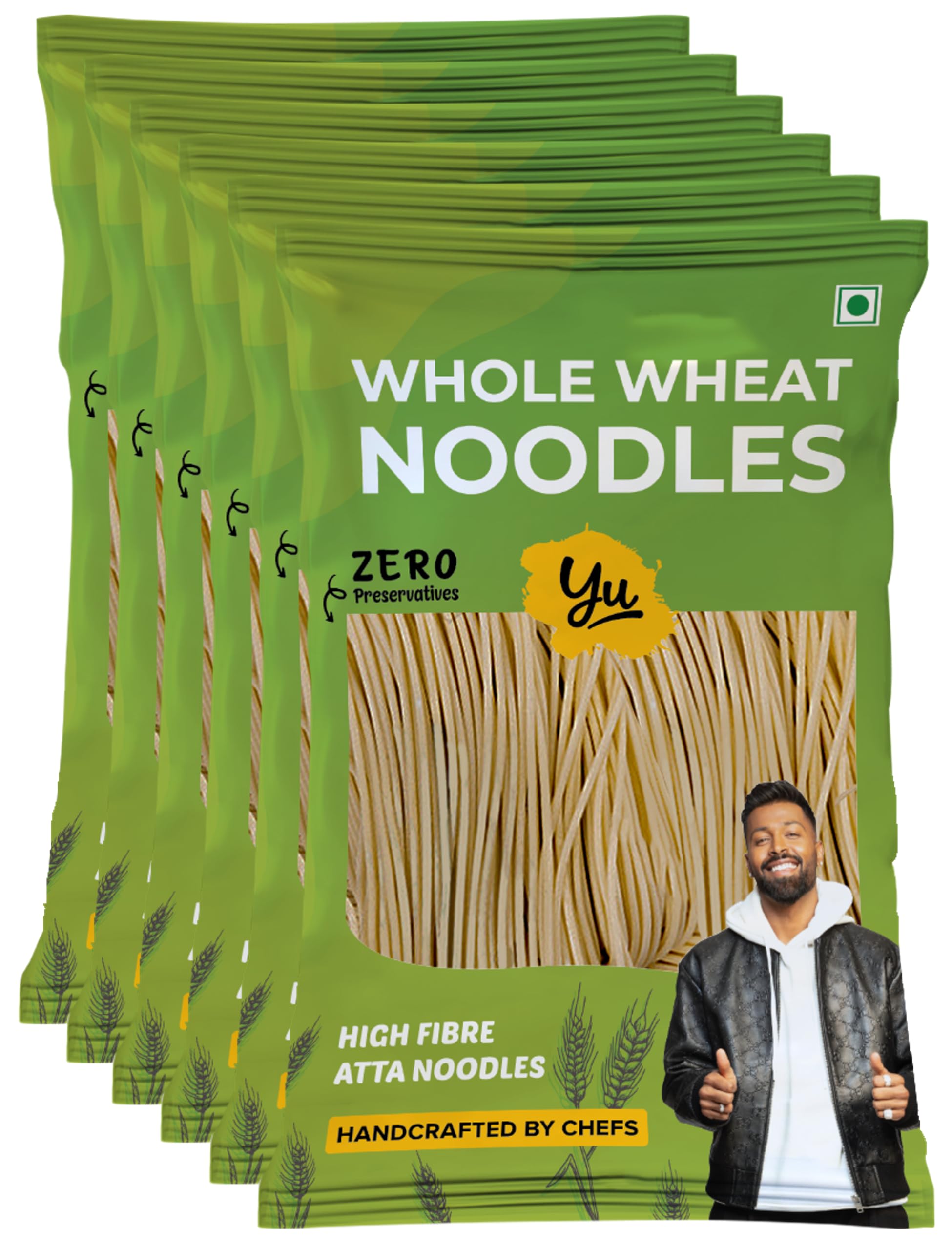 Yu Foodlabs Whole Wheat Noodles - 100% Atta & No Maida - Healthy Digestible Pasta - Preservative-Free Natural Ingredients - Ready in 5 Minutes - 900g (6 x 150g) - Perfect for Quick Meals, Healthy Diets & Busy Lifestyles