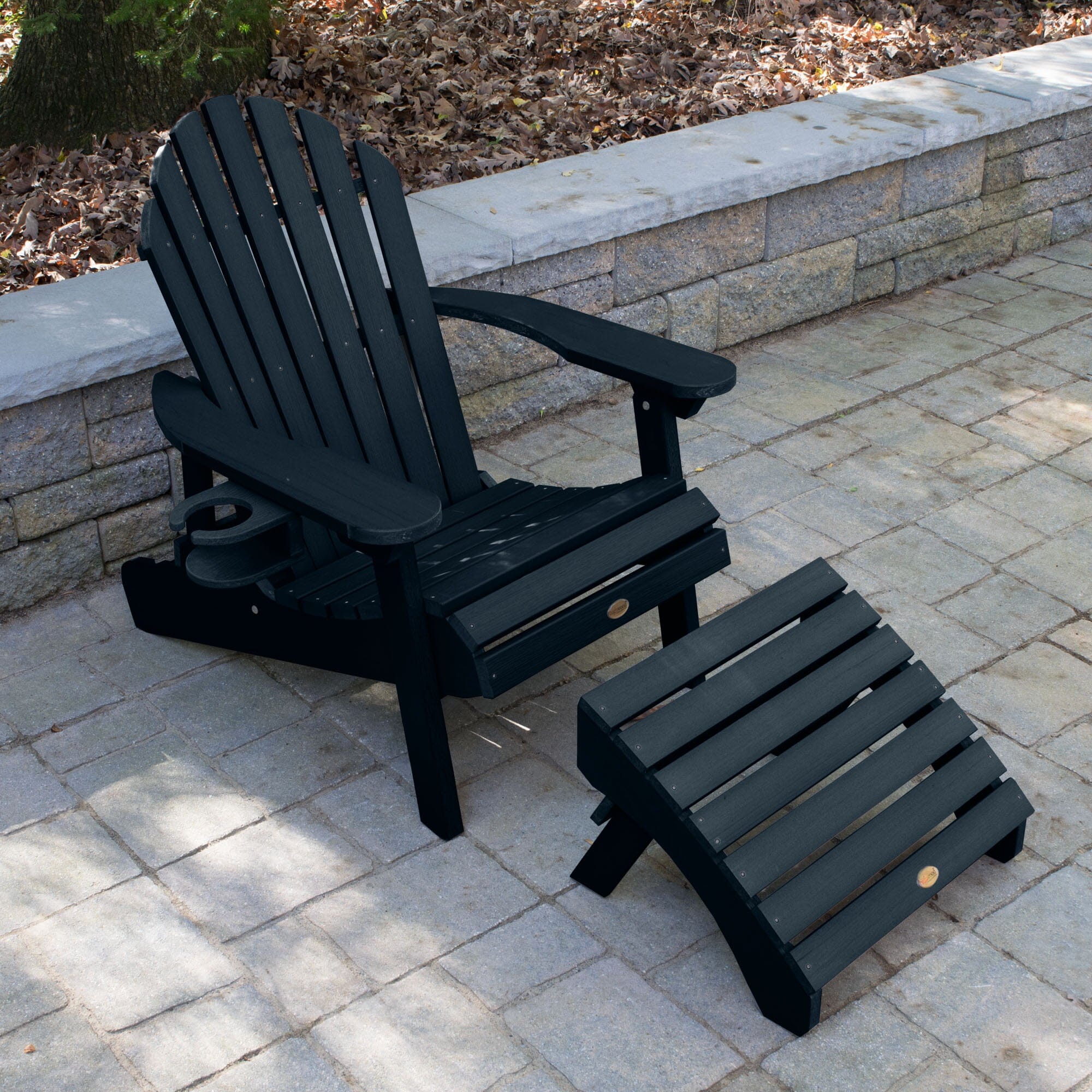 Premium Hamilton Adirondack Chair with Ottoman & Cup Holder - Outdoor Patio Furniture for Backyard, Garden, Poolside Relaxation